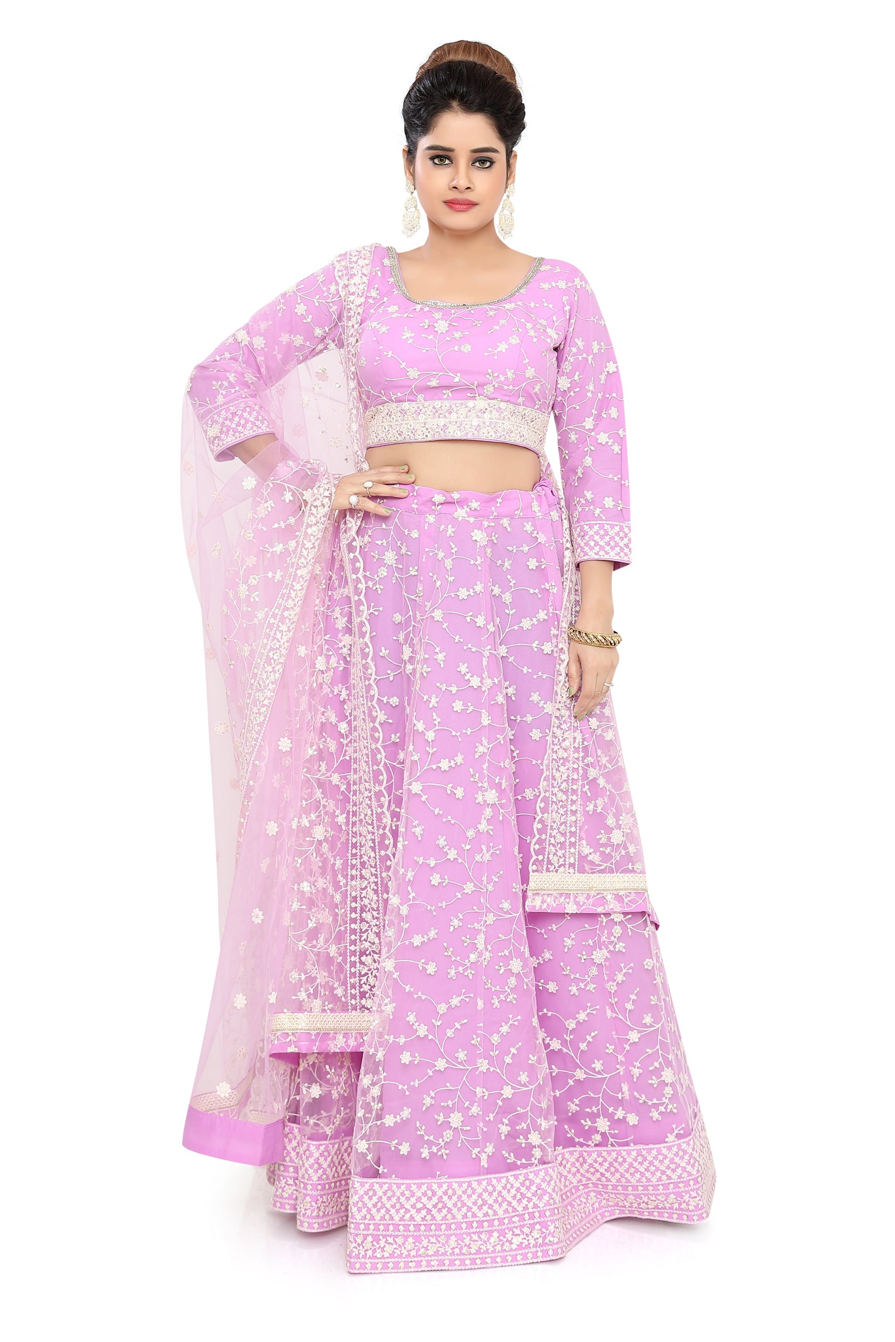 Lavender Embroidered Net Lehenga Choli