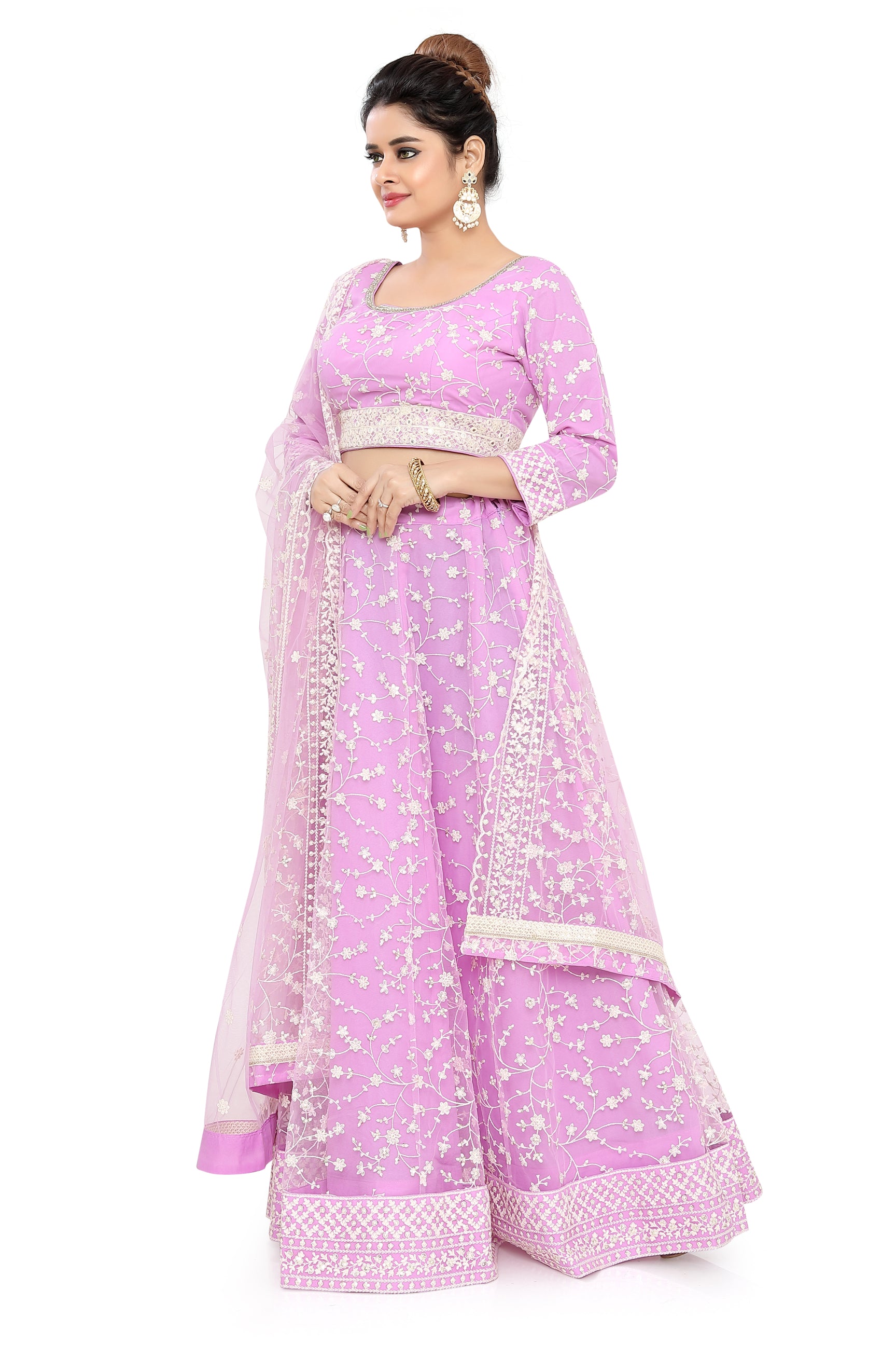 Lavender Embroidered Net Lehenga Choli