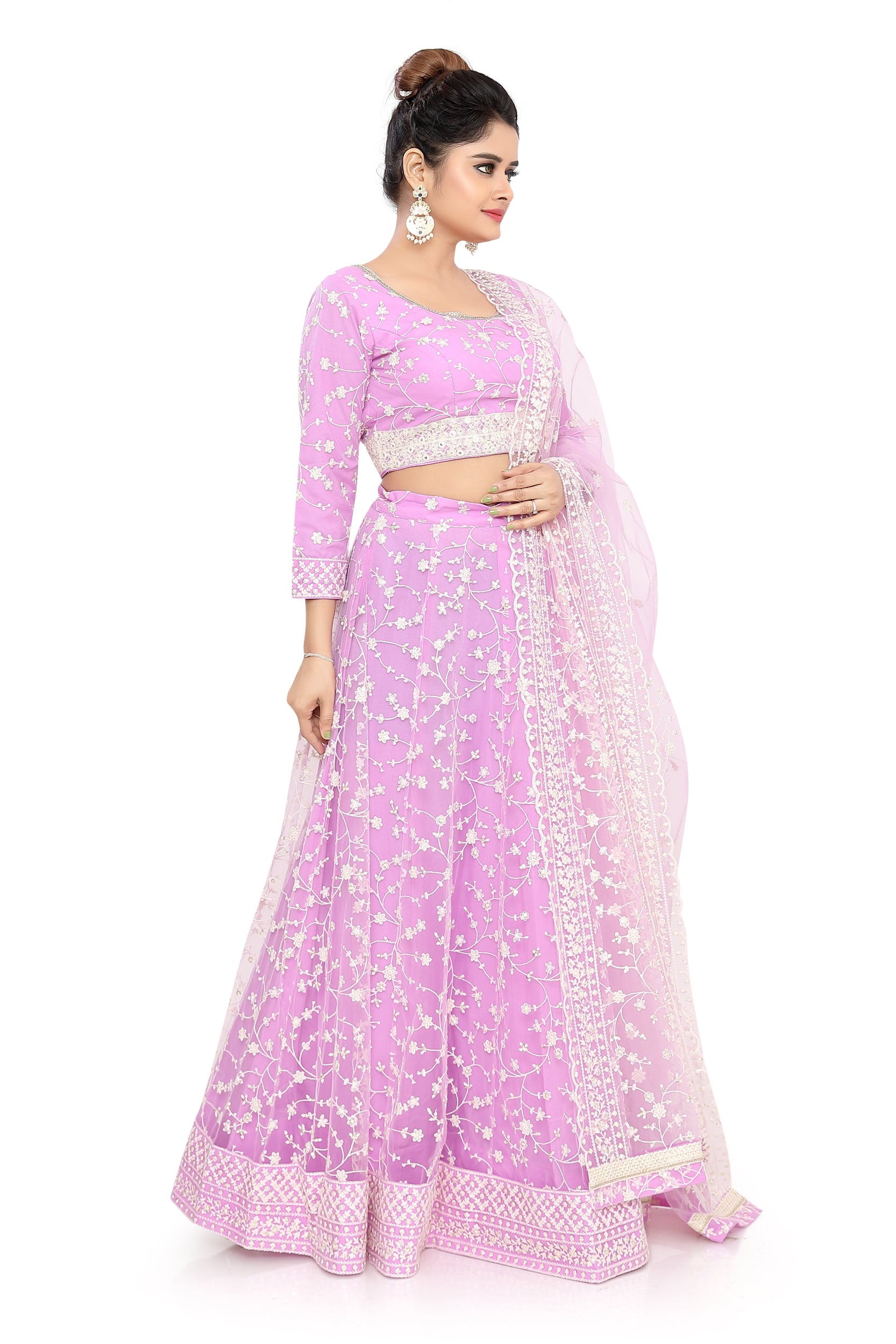 Lavender Embroidered Net Lehenga Choli