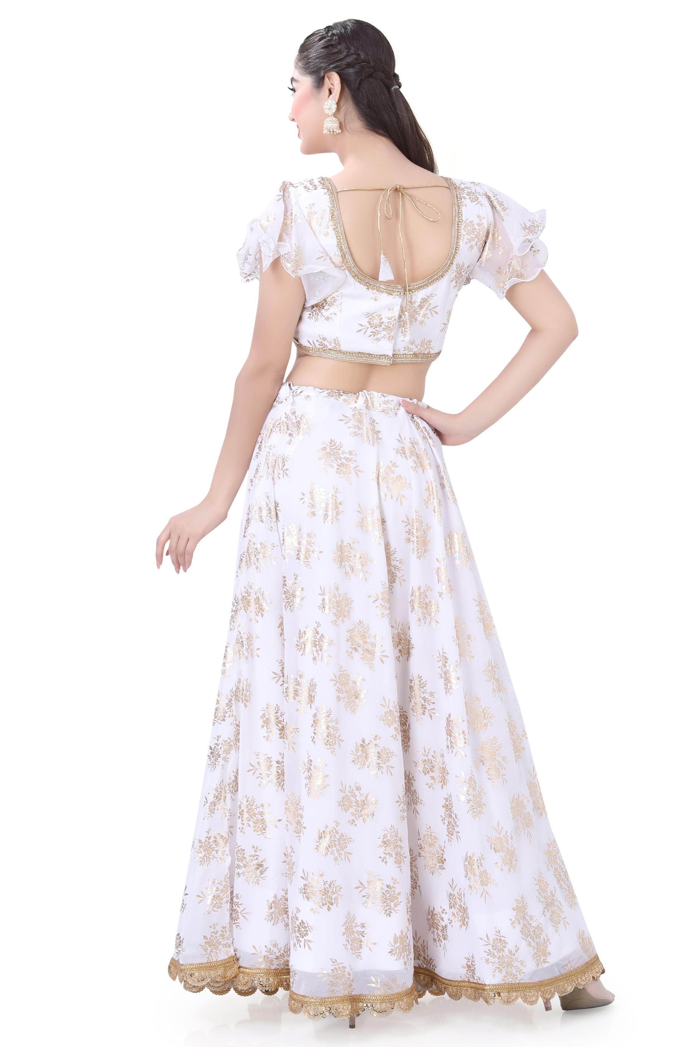 White Foil Print Lehenga choli - Premium Partywear Lehenga from Dulhan Exclusives - Just $175! Shop now at Dulhan Exclusives