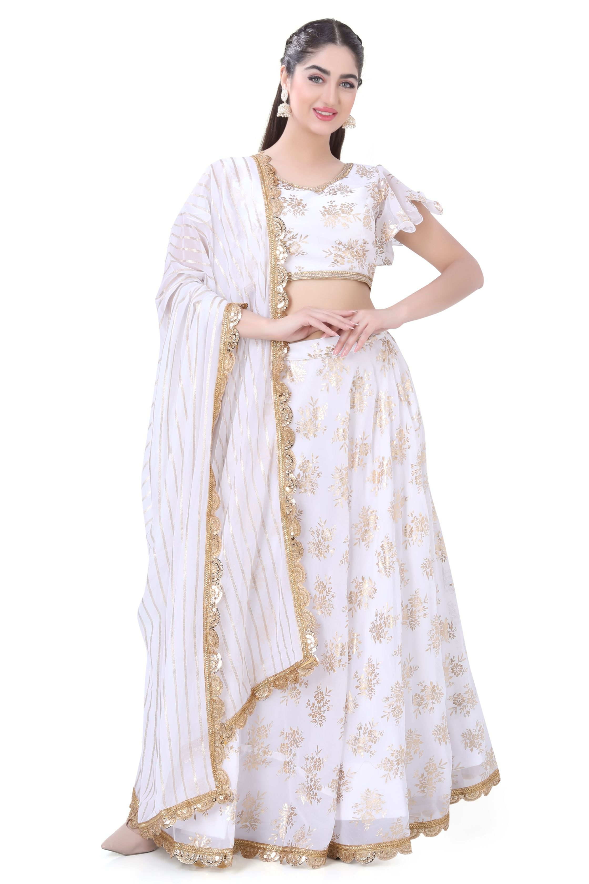 White Foil Print Lehenga choli - Premium Partywear Lehenga from Dulhan Exclusives - Just $175! Shop now at Dulhan Exclusives