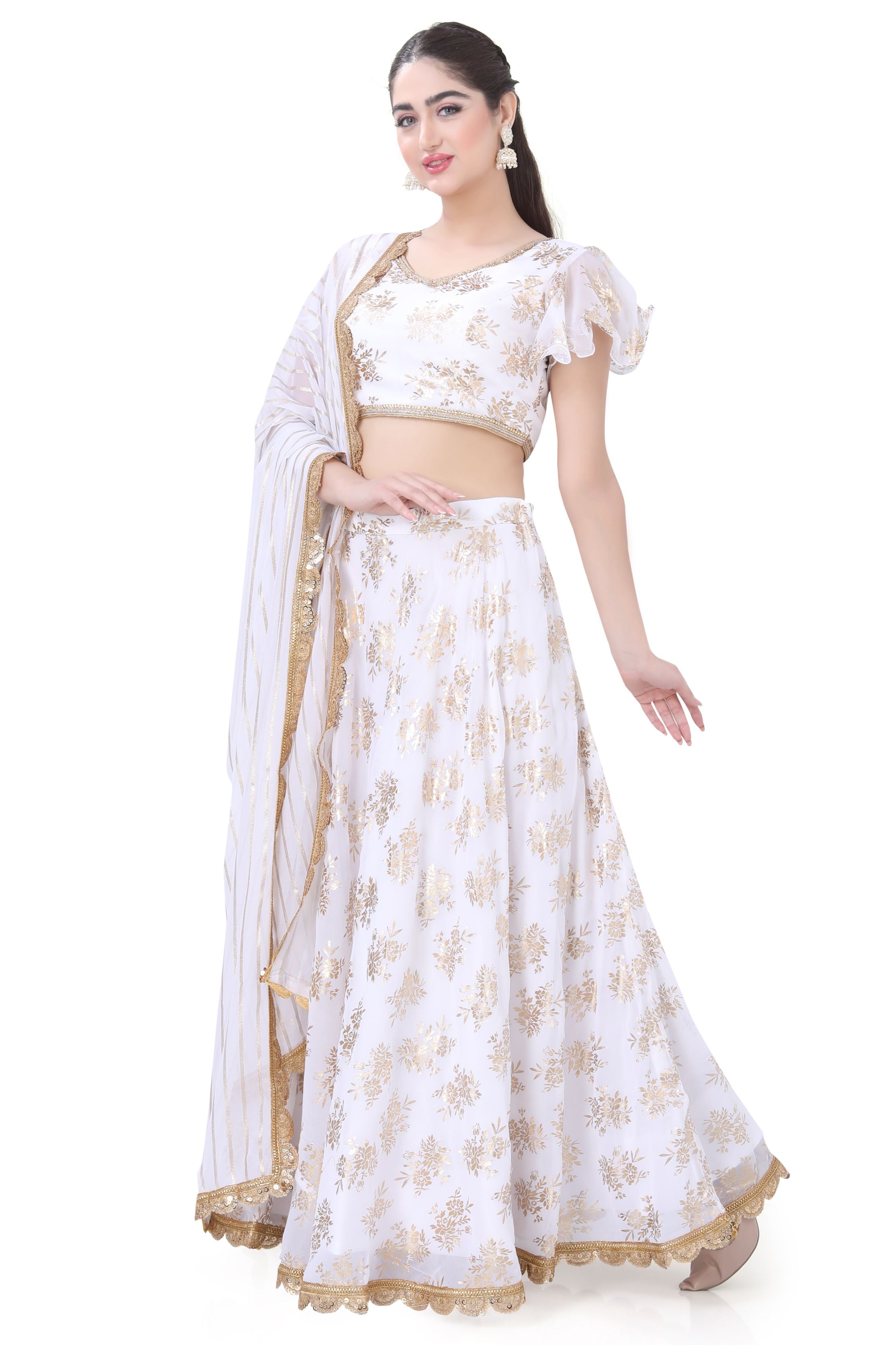 White Foil Print Lehenga choli