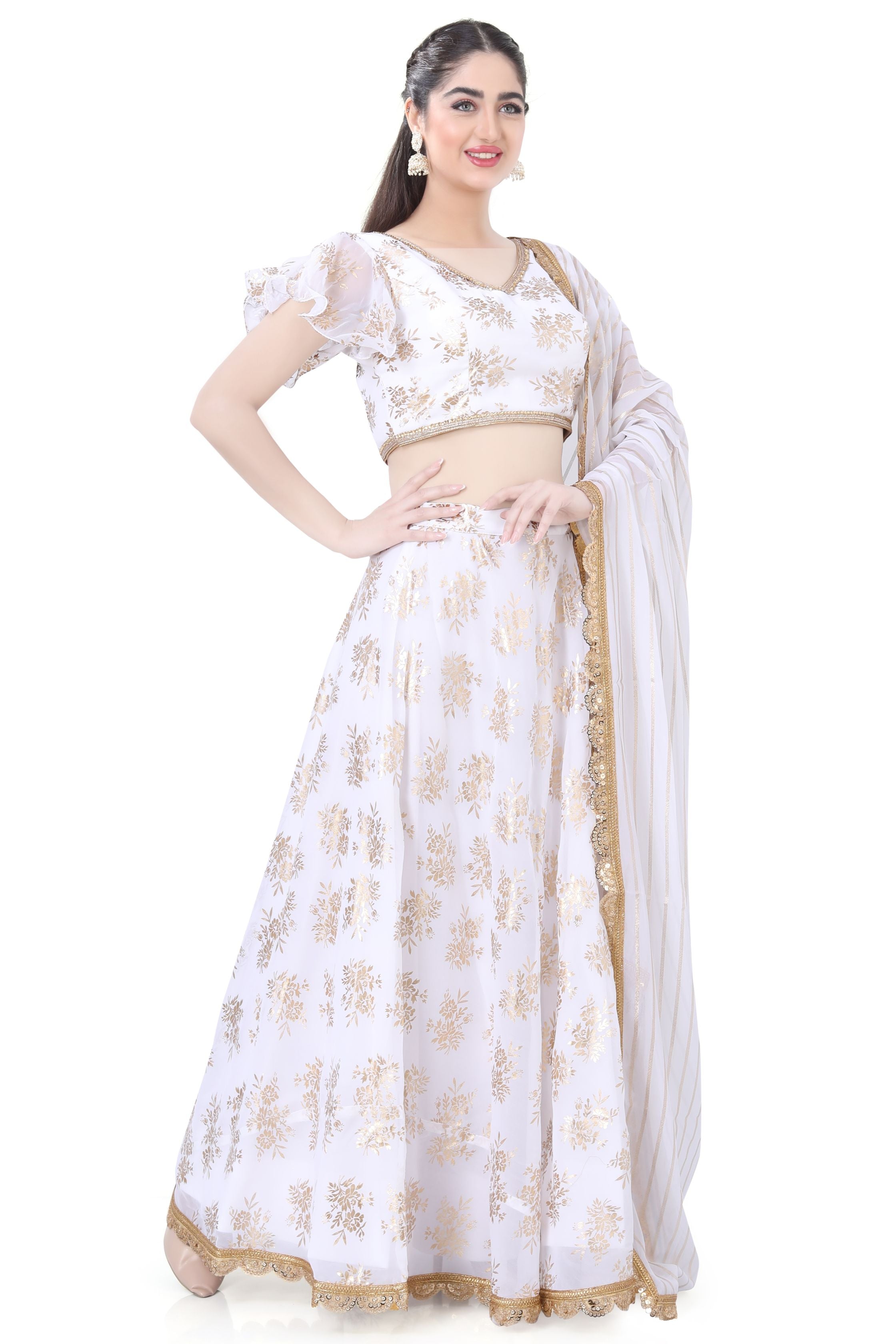 White Foil Print Lehenga choli