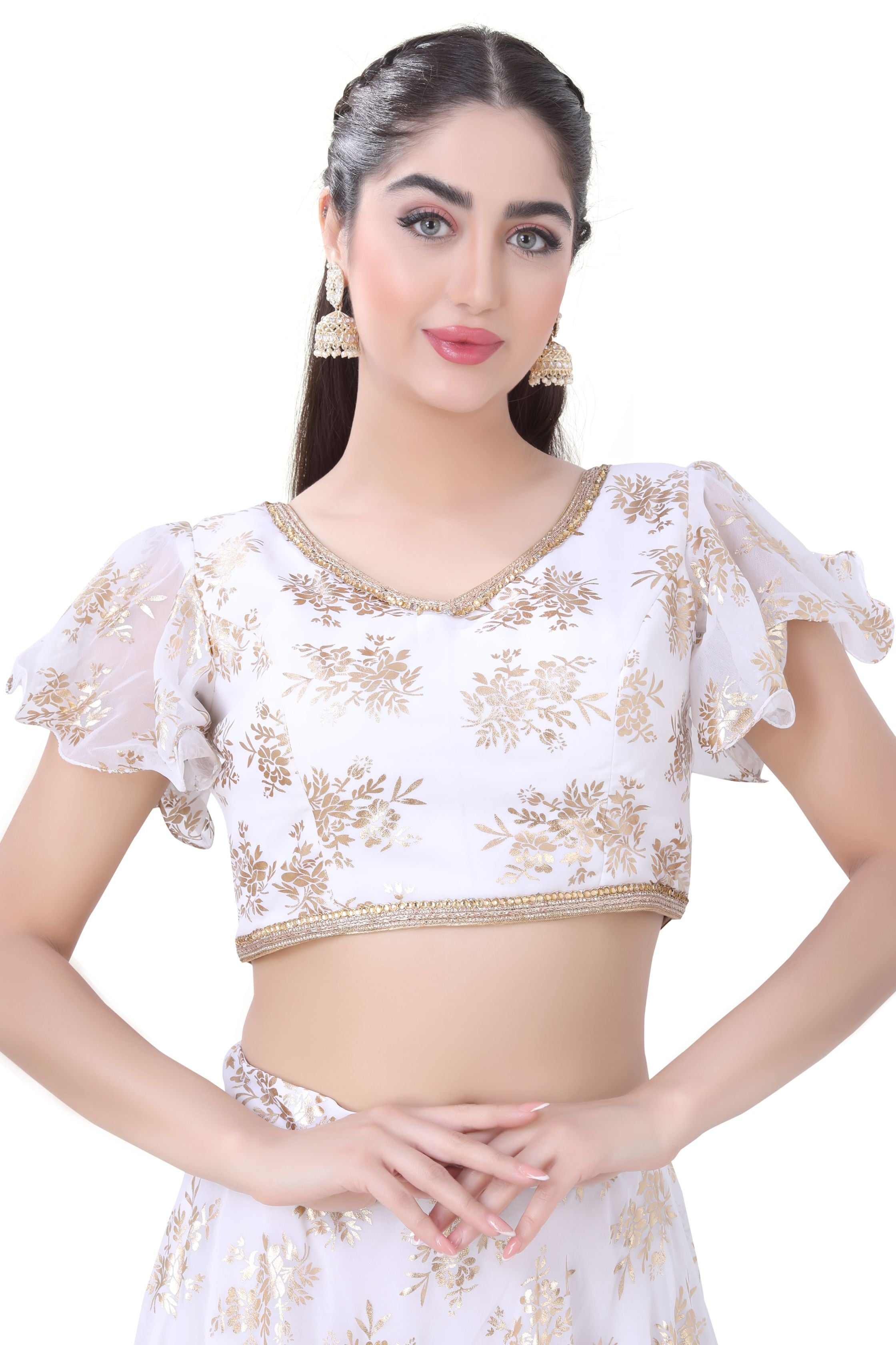 White Foil Print Lehenga choli