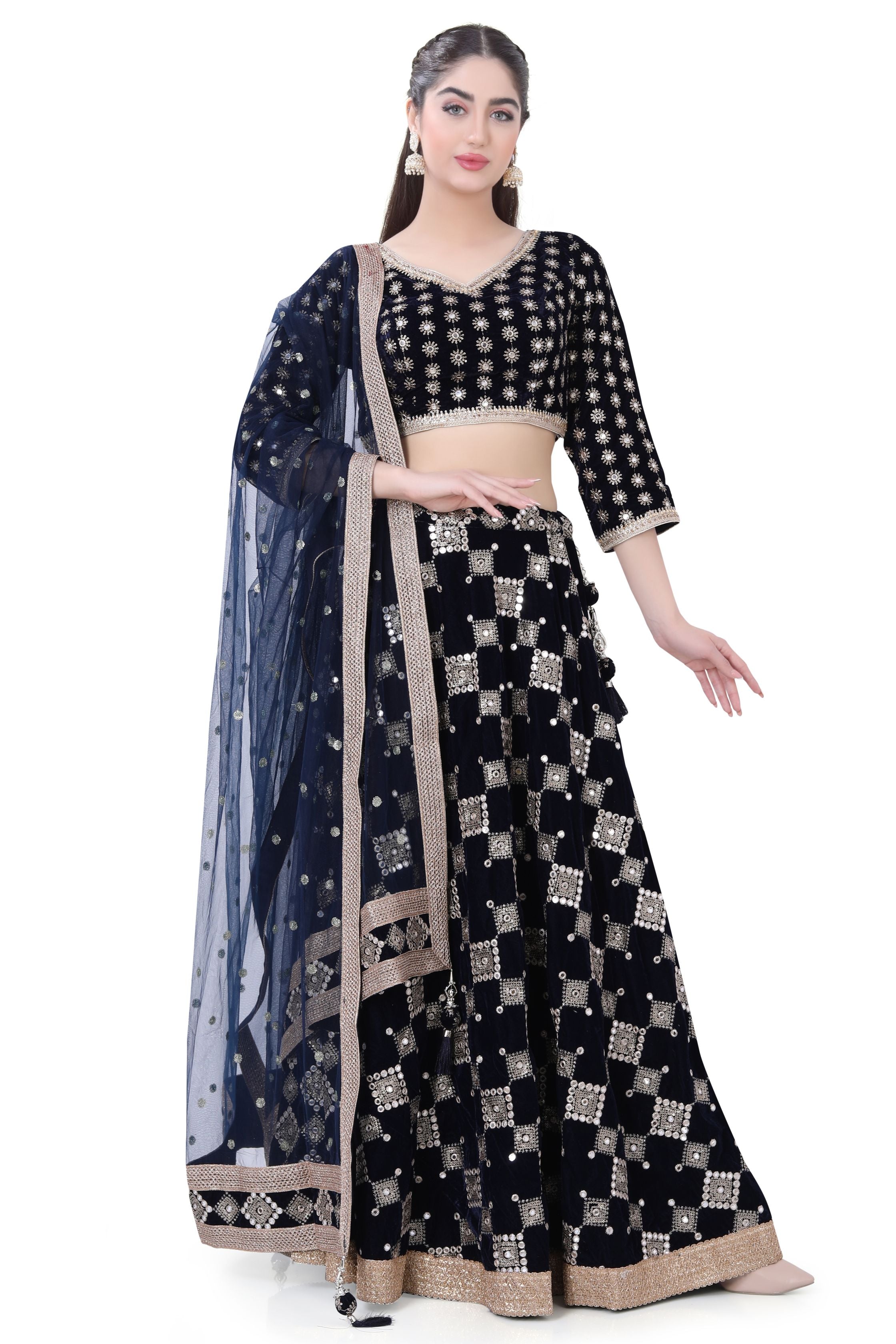 Blue Velvet Lehenga Choli-2