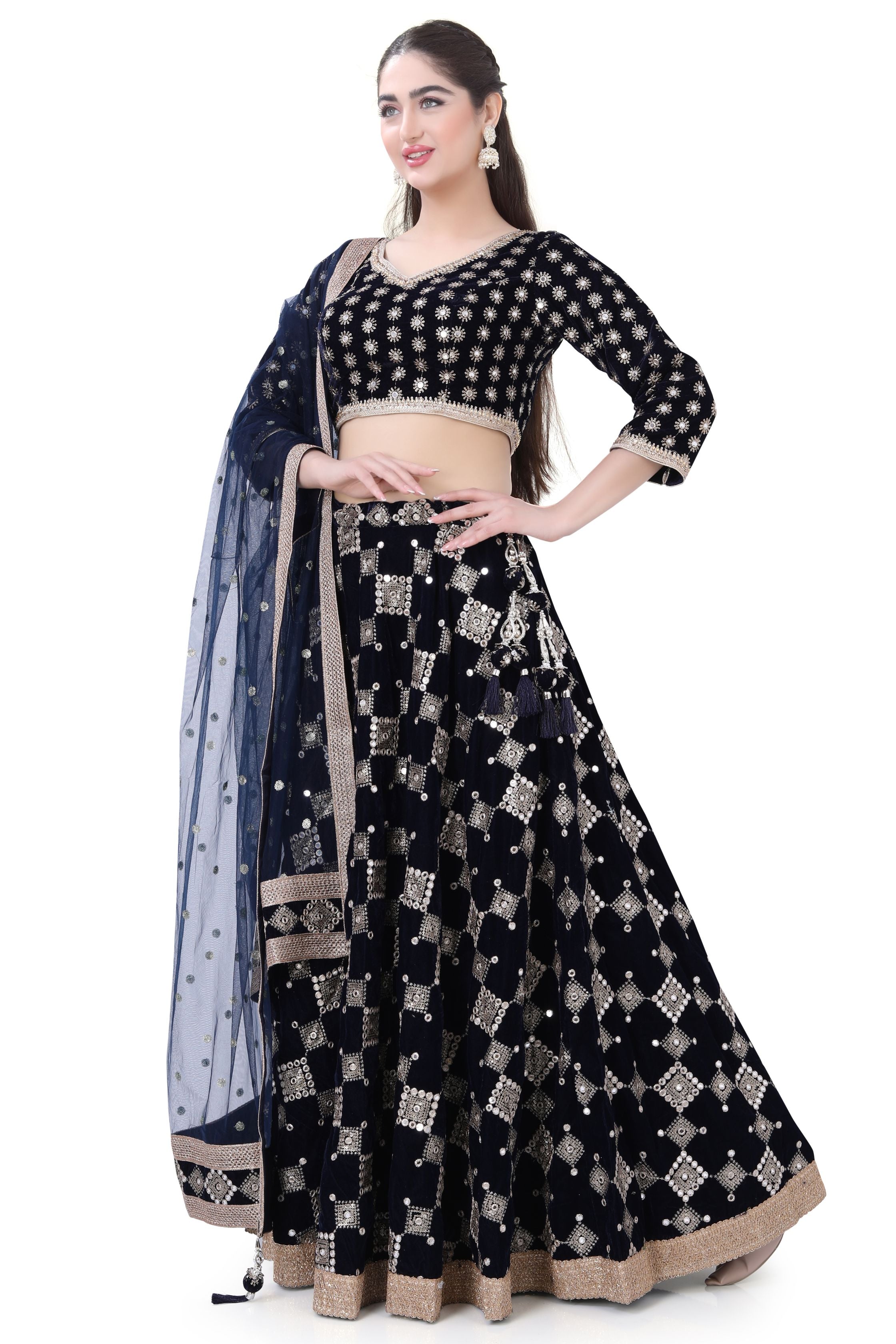 Blue Velvet Lehenga Choli-2