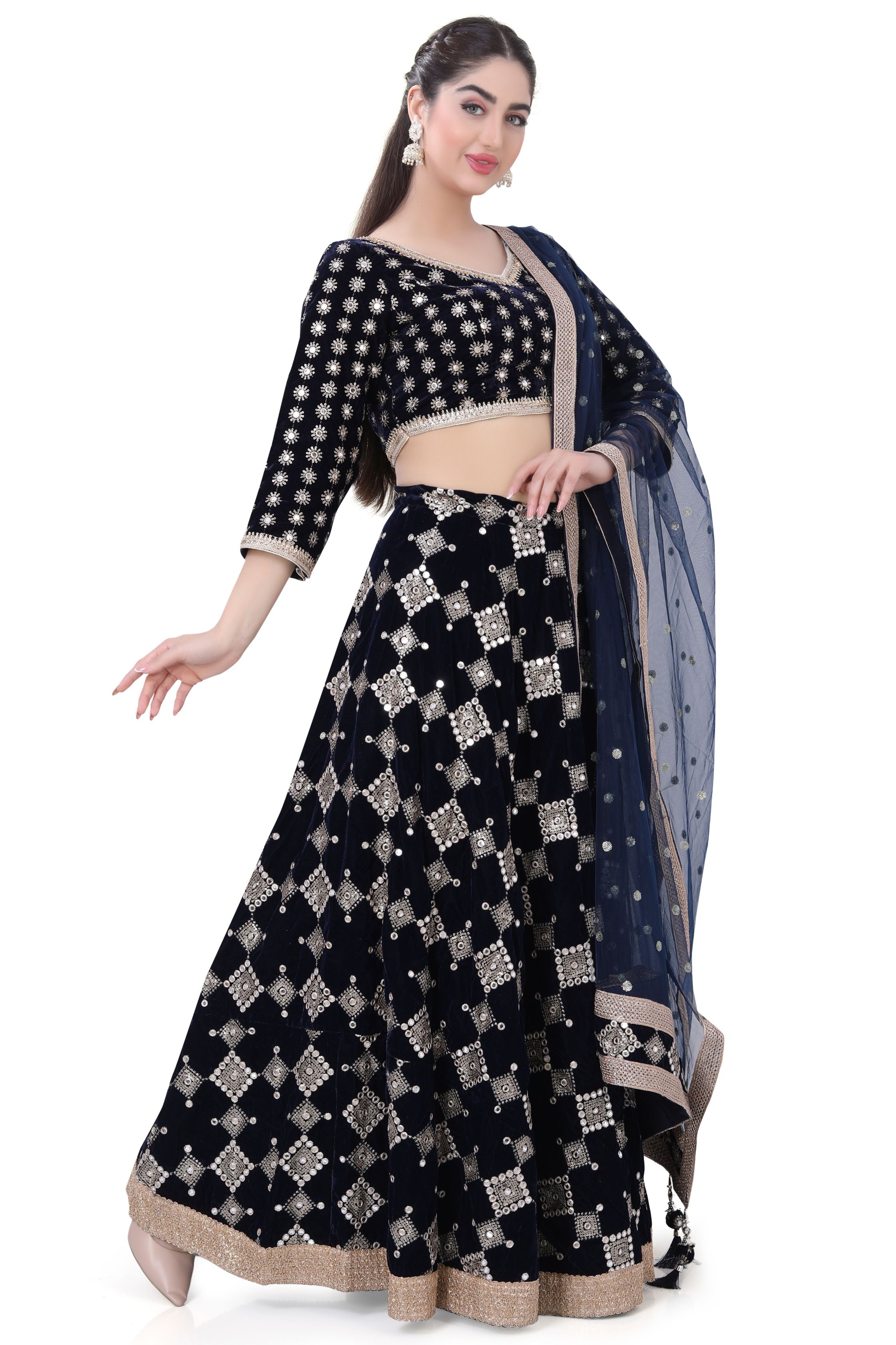 Blue Velvet Lehenga Choli-2