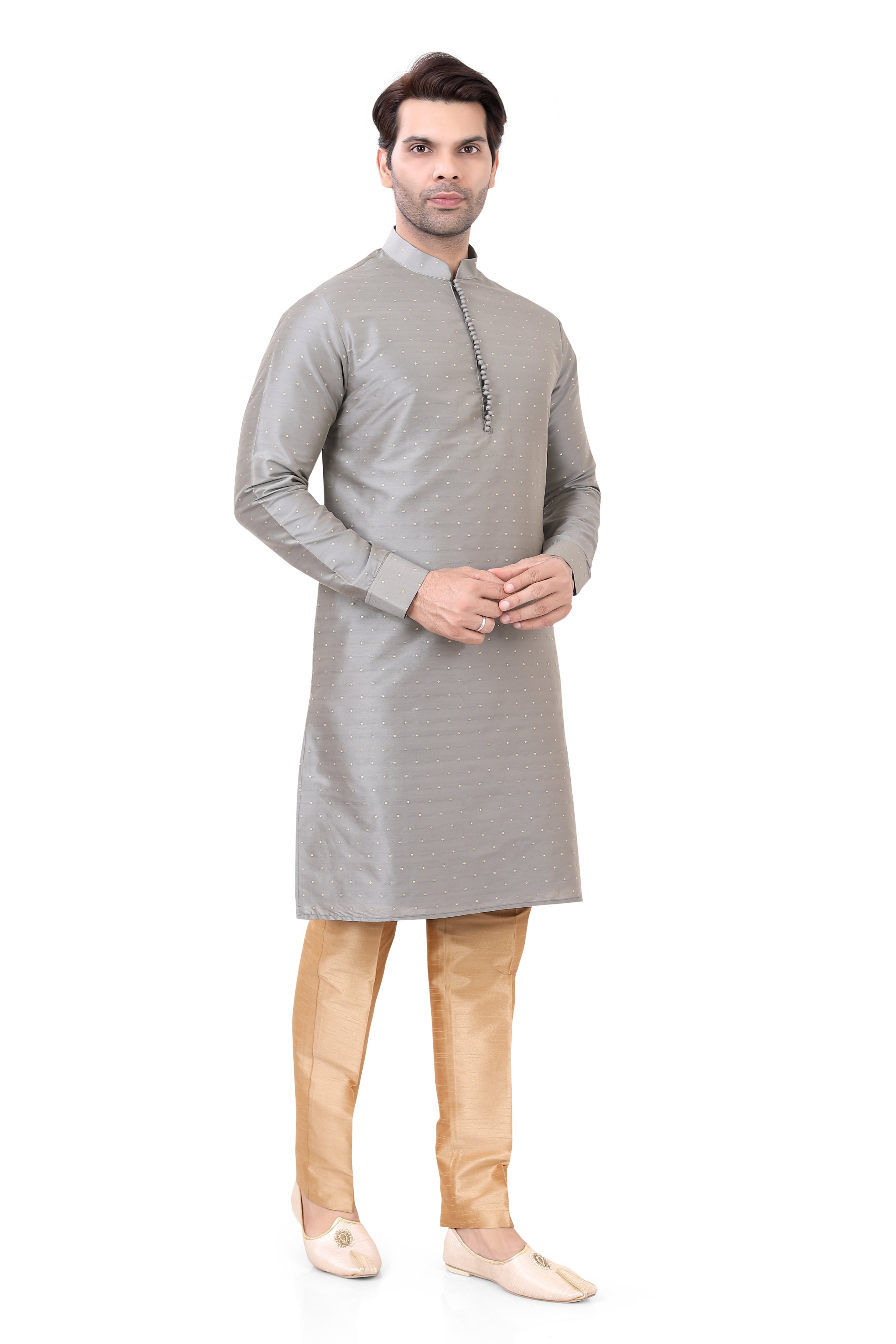 Plus Size Silk Kurta Pajama in Grey Colour