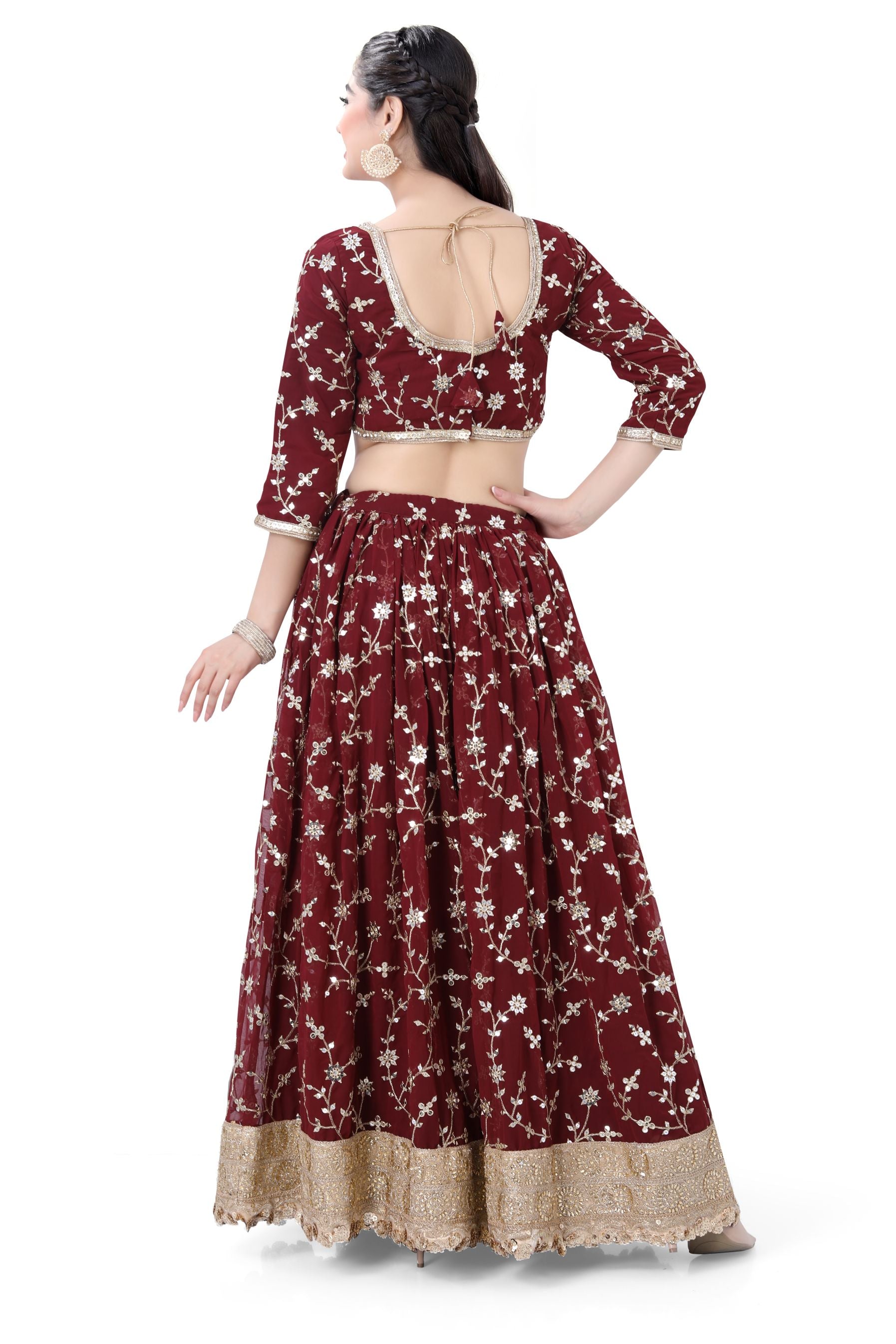 Maroon Embroidered Lehenga Choli - Premium Partywear Lehenga from Dulhan Exclusives - Just $385! Shop now at Dulhan Exclusives