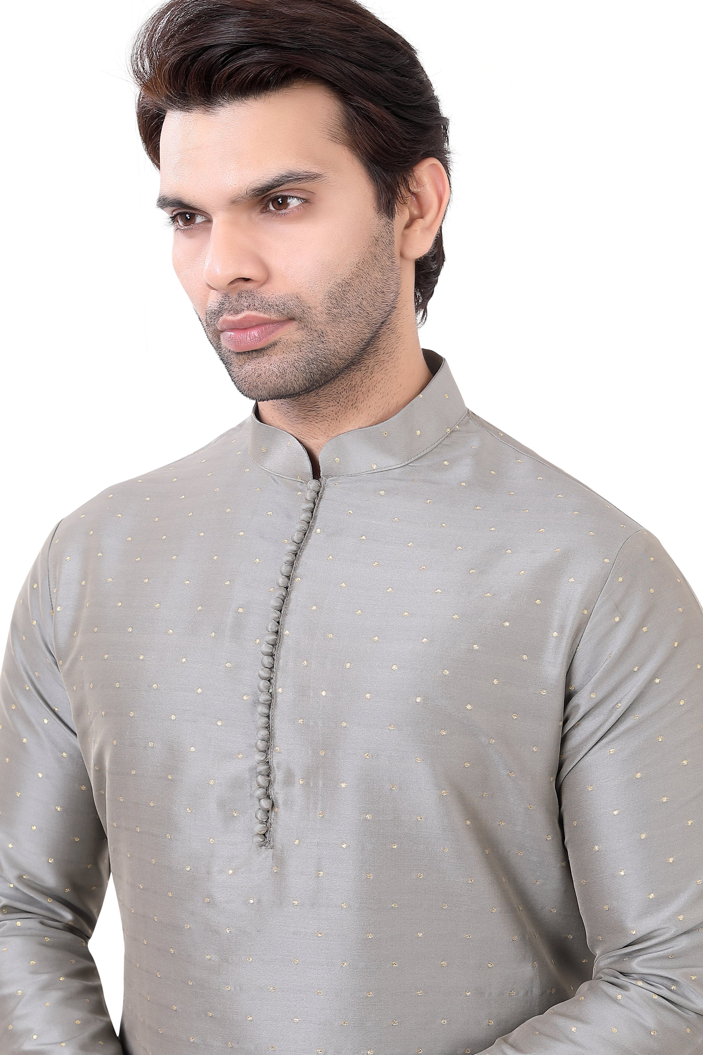 Plus Size Silk Kurta Pajama in Grey Colour
