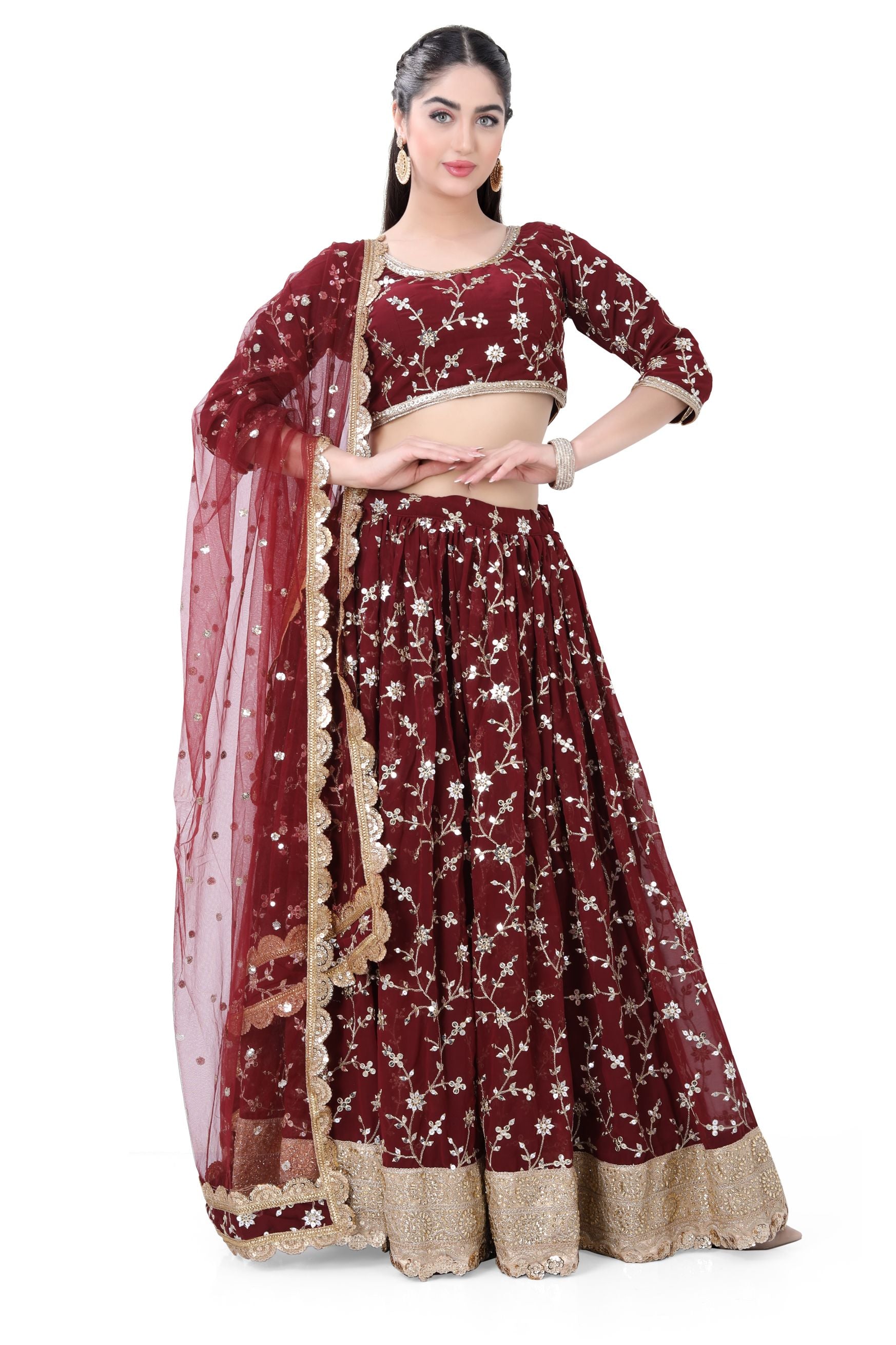 Maroon Embroidered Lehenga Choli