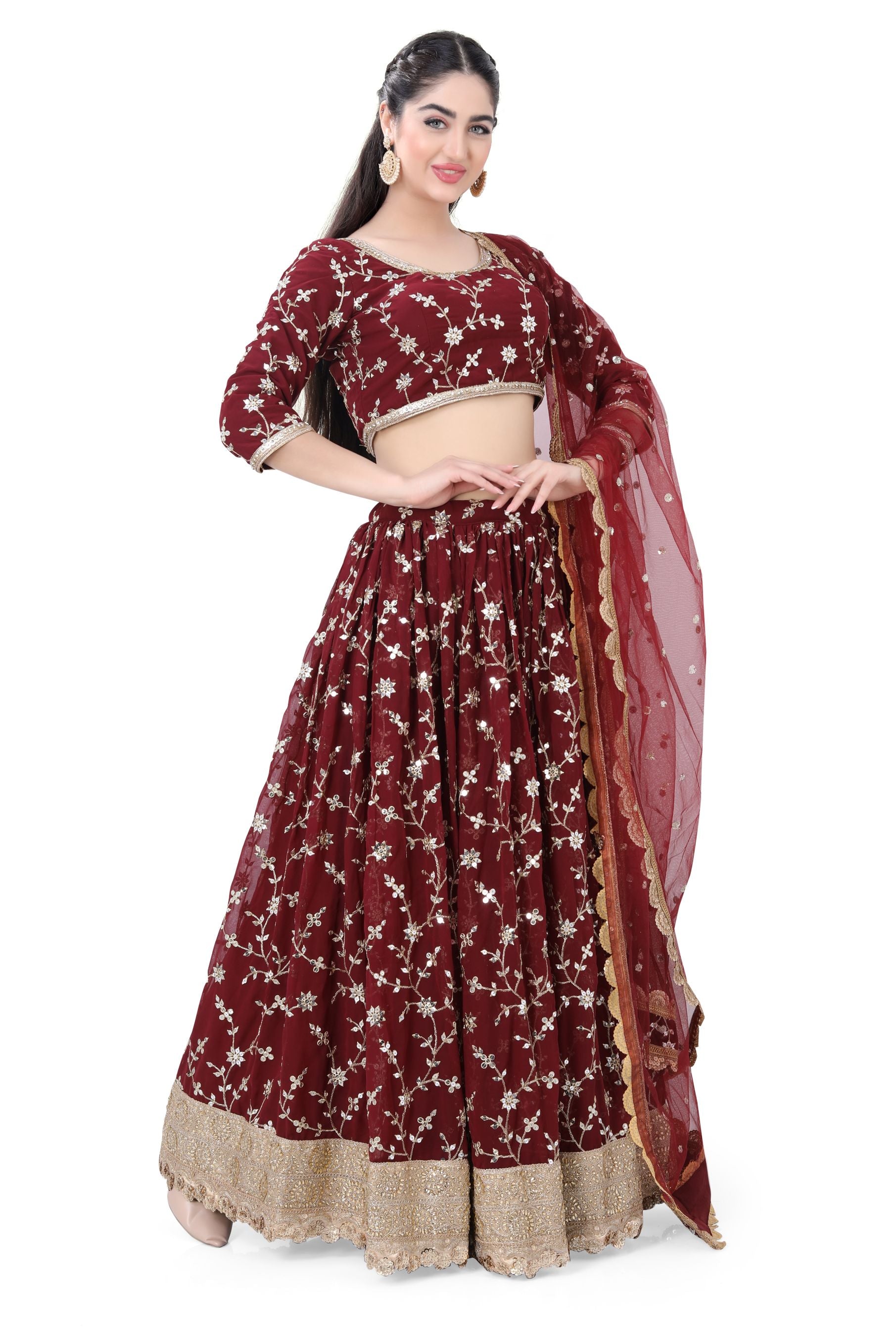 Maroon Embroidered Lehenga Choli