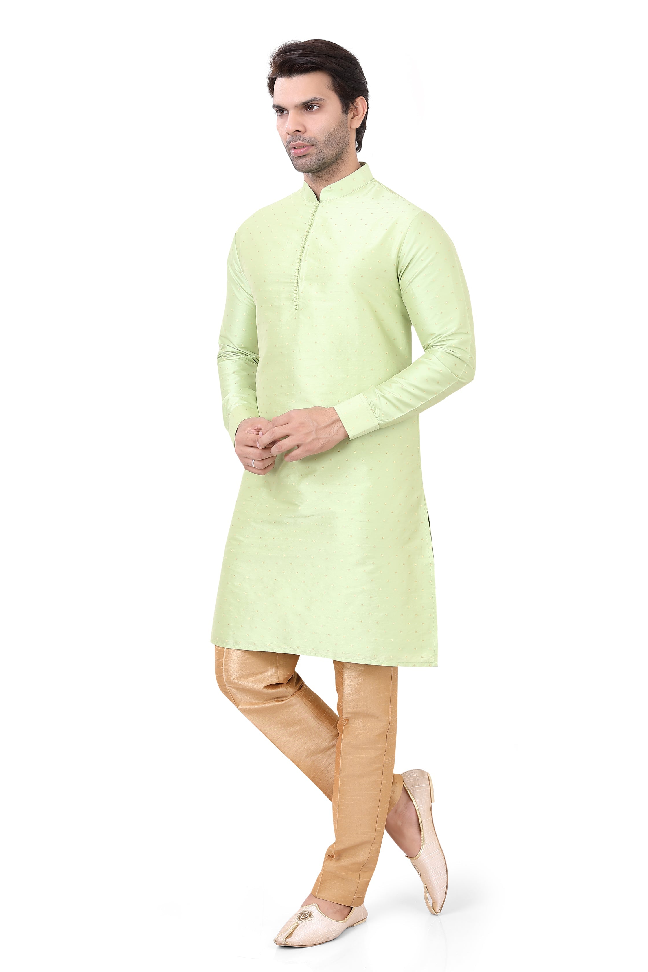 Plus Size Silk Kurta Pajama in Pista Green