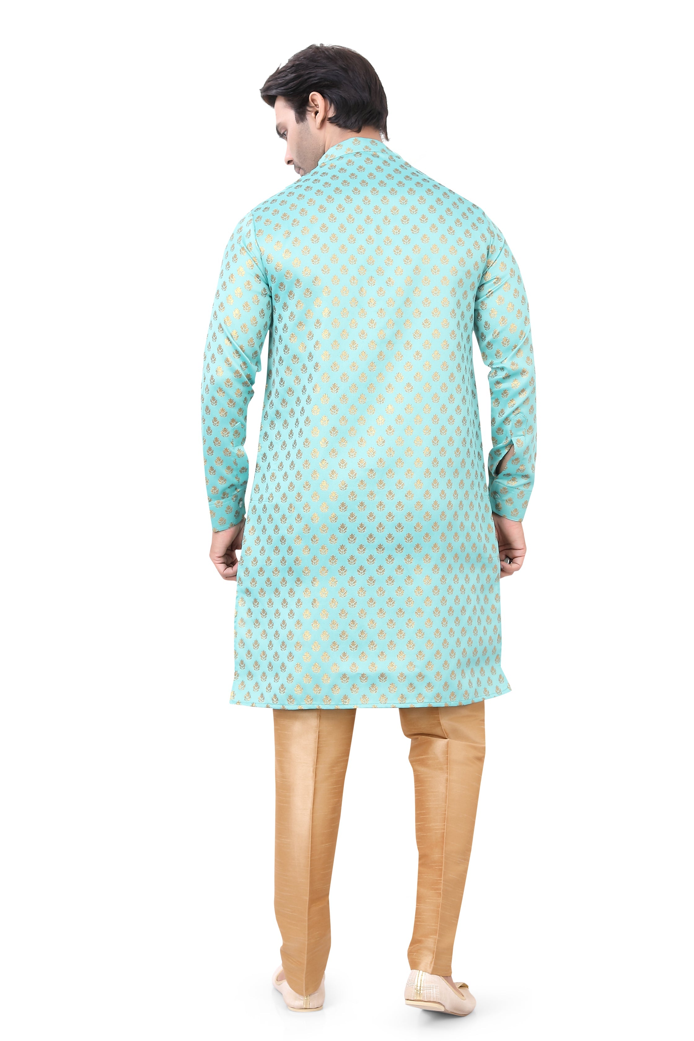 Brocade Silk Kurta Pajama with Free Scarf in sea green