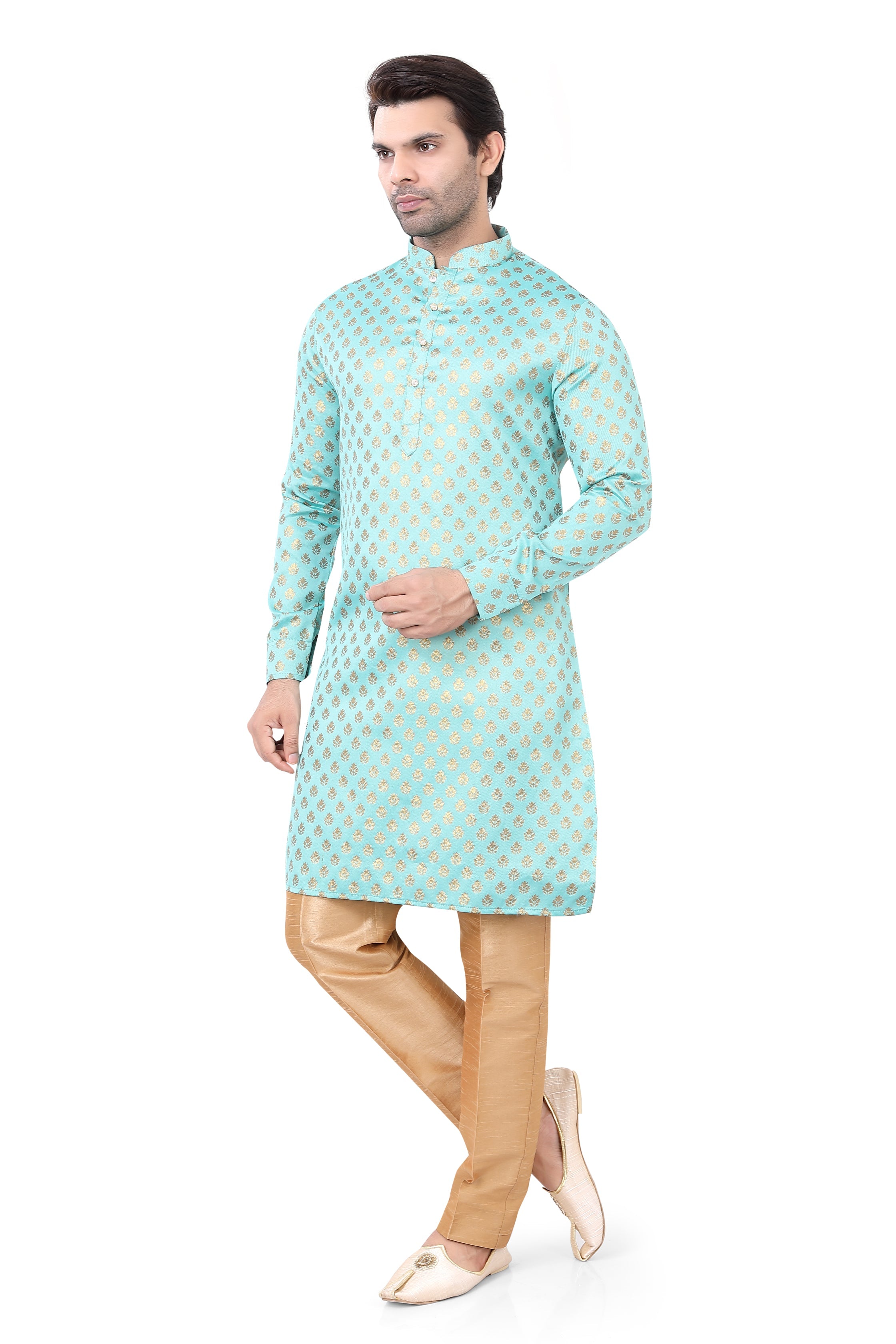 Brocade Silk Kurta Pajama with Free Scarf in sea green