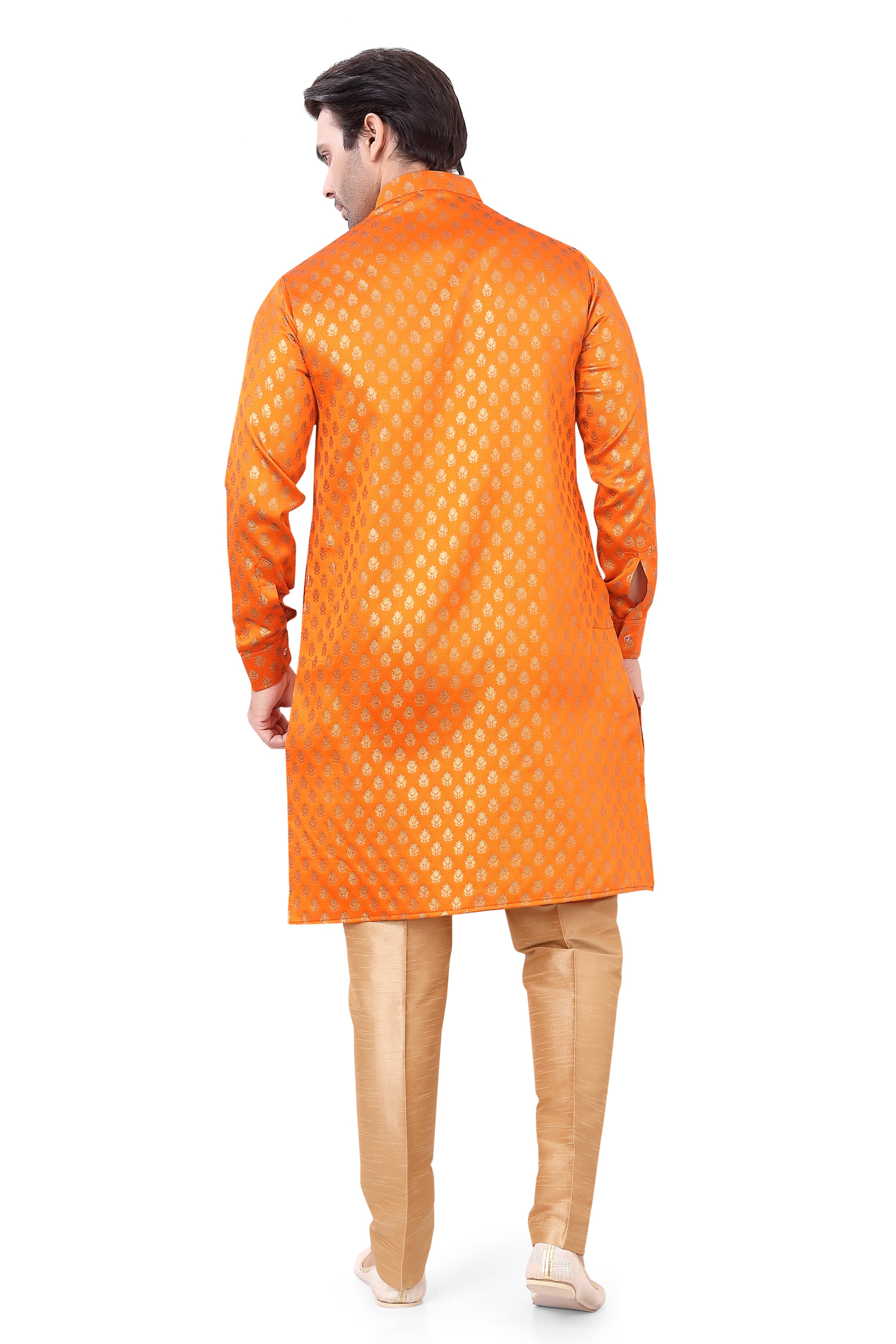 Orange Brocade Silk Kurta Pajama with Free Scarf