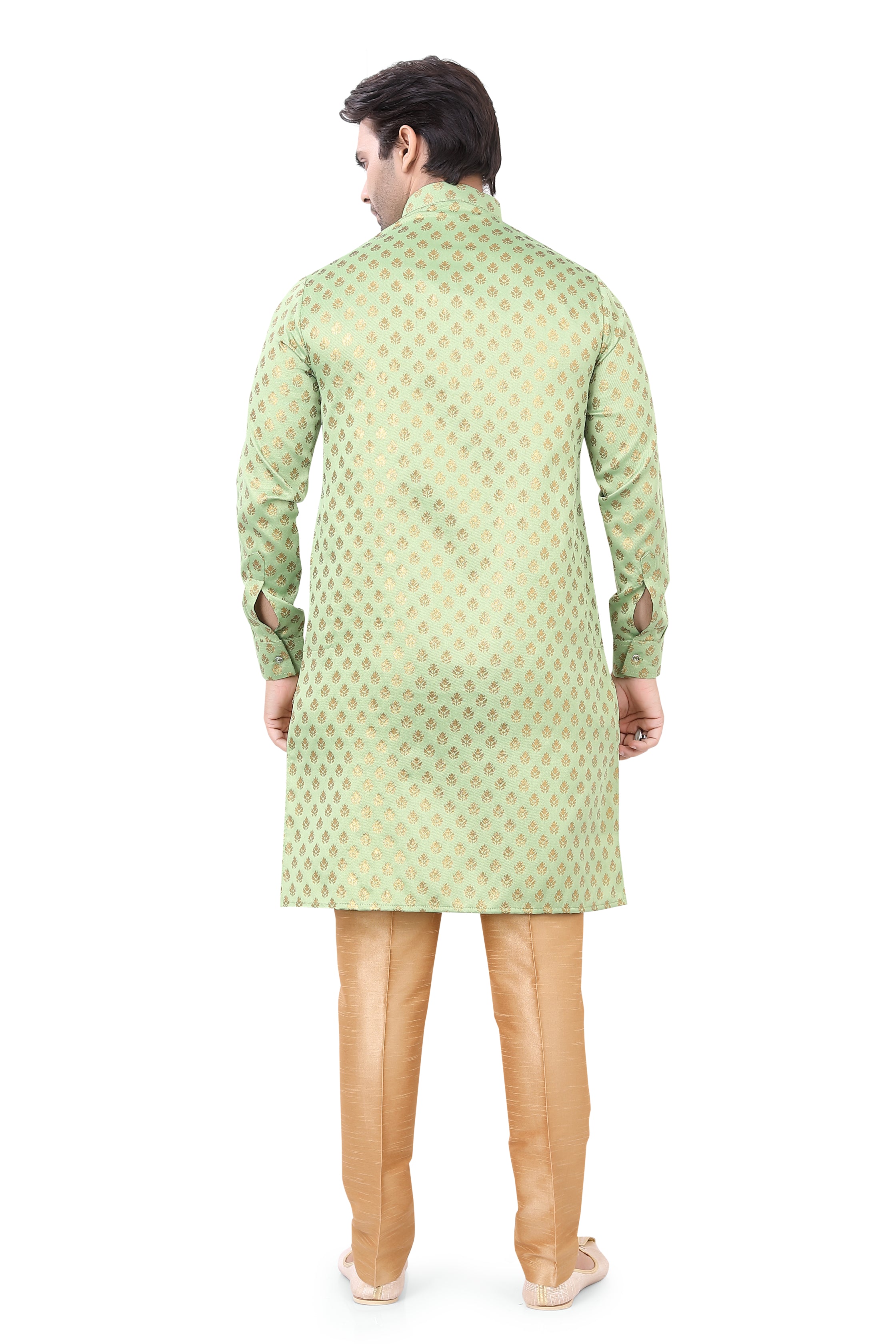 Mint Green Brocade Silk Kurta Pajama with Free Scarf