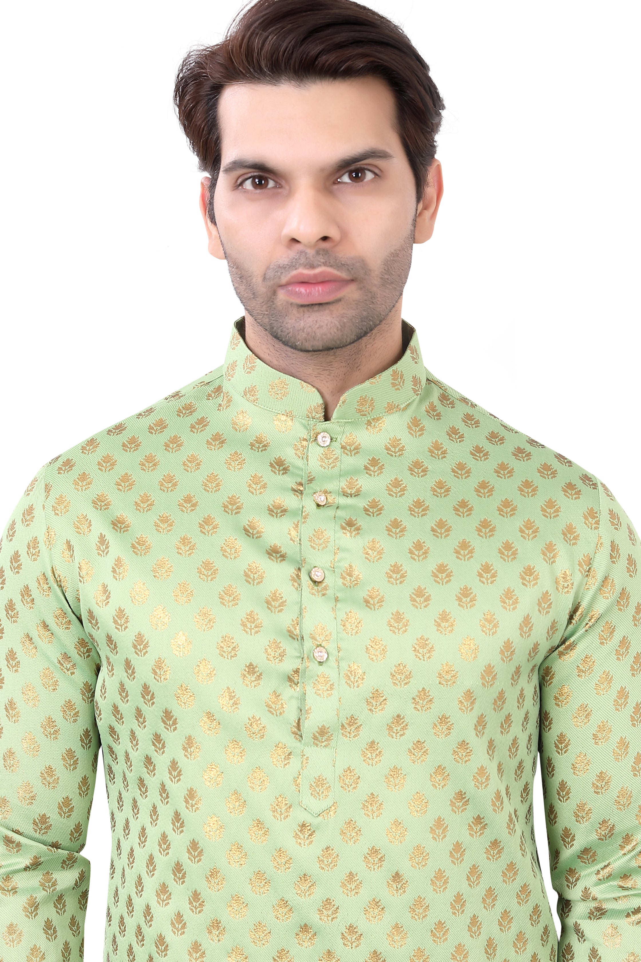 Mint Green Brocade Silk Kurta Pajama with Free Scarf