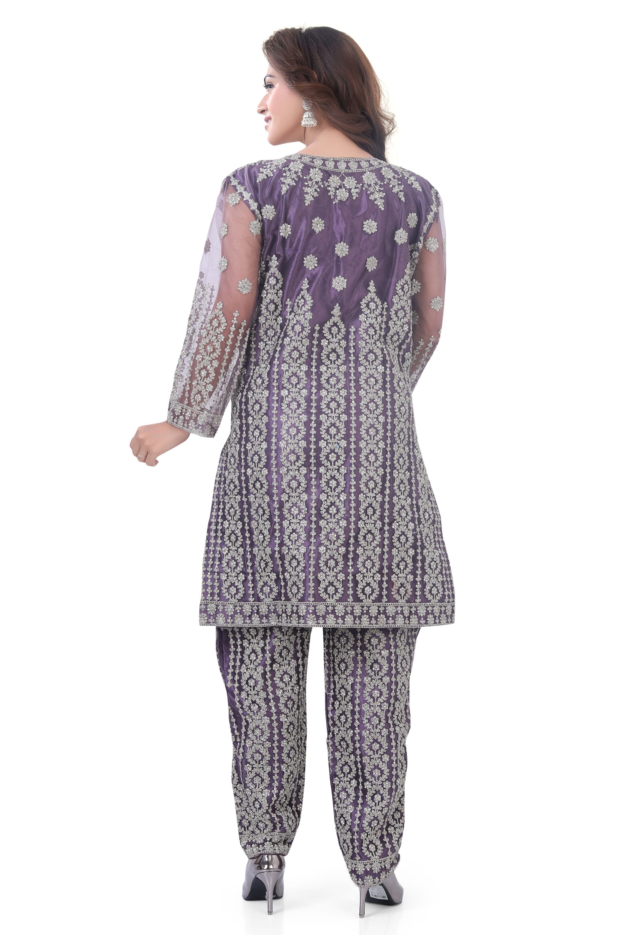 Violet Short Anarkali with Pencil Pant-1