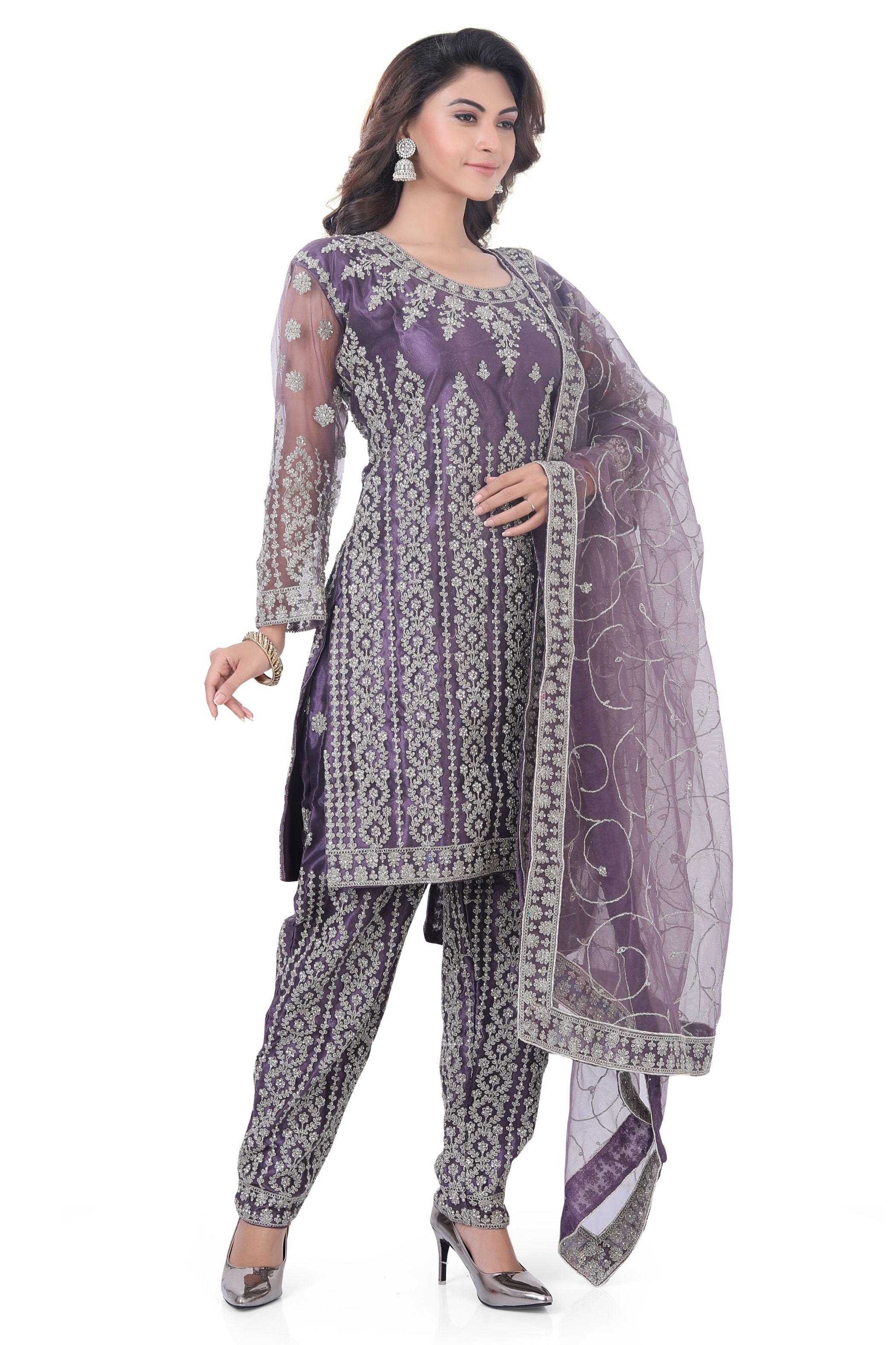 Violet Short Anarkali with Pencil Pant-1