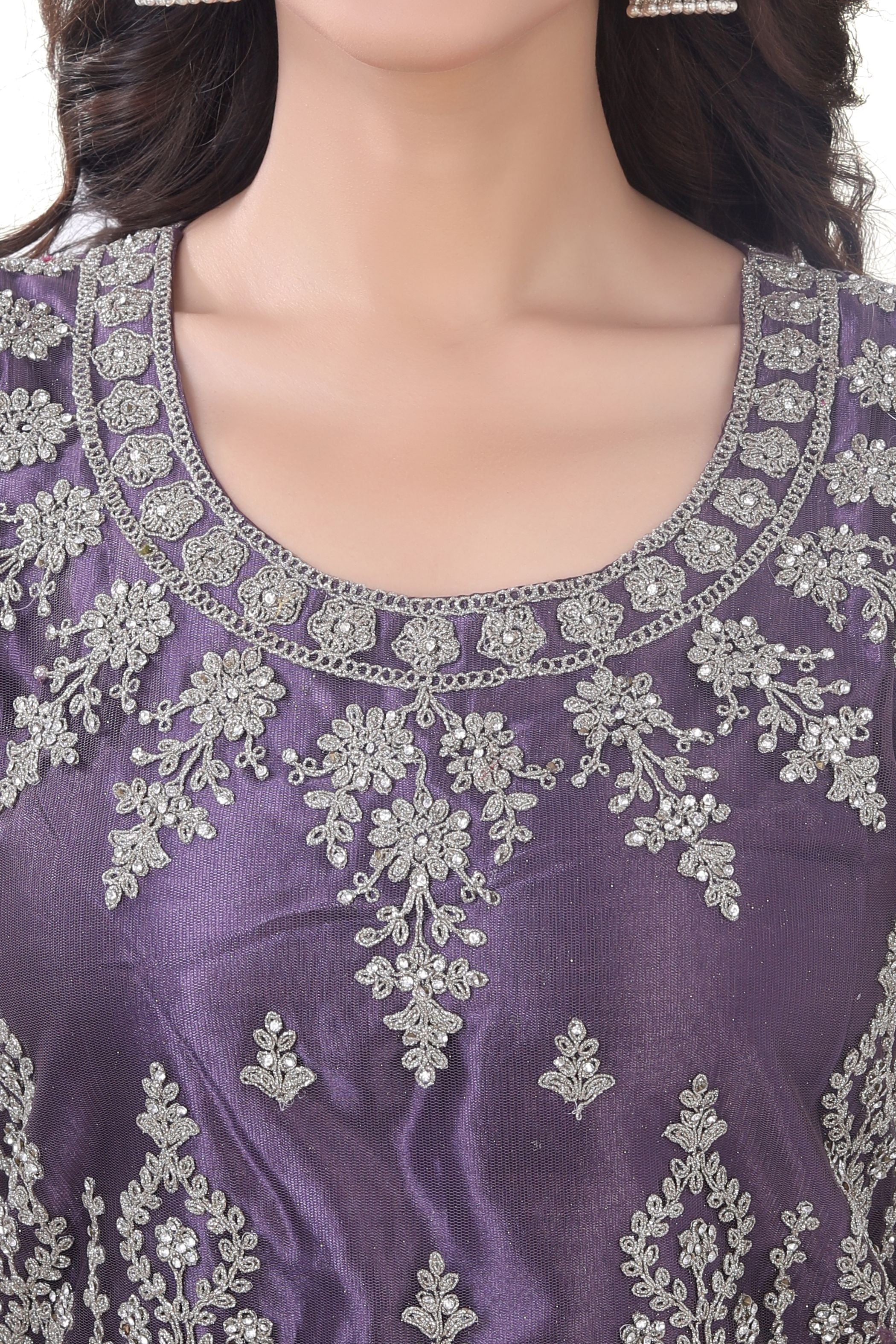 Violet Short Anarkali with Pencil Pant-1