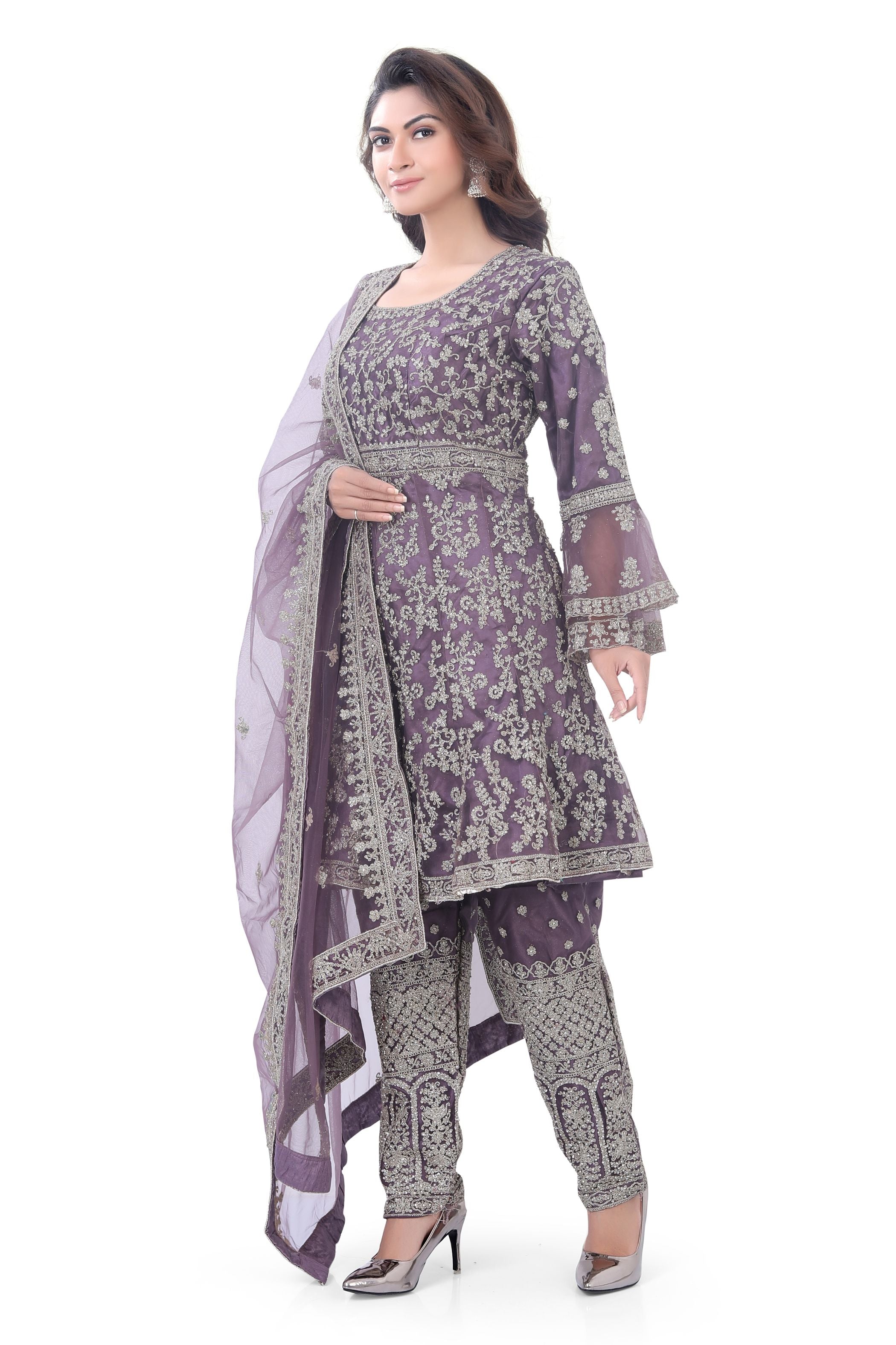 Violet Short Anarkali with Pencil Pant-2