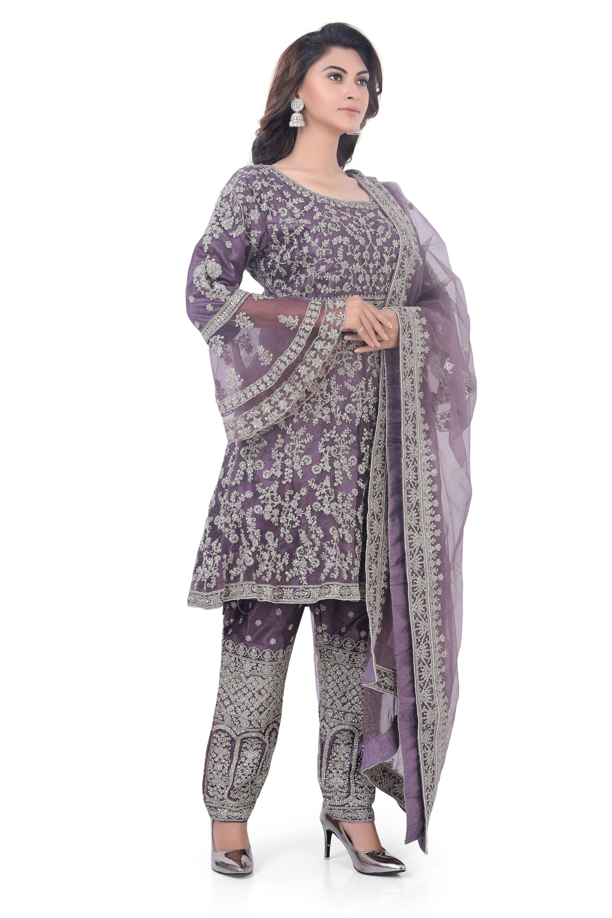 Violet Short Anarkali with Pencil Pant-2