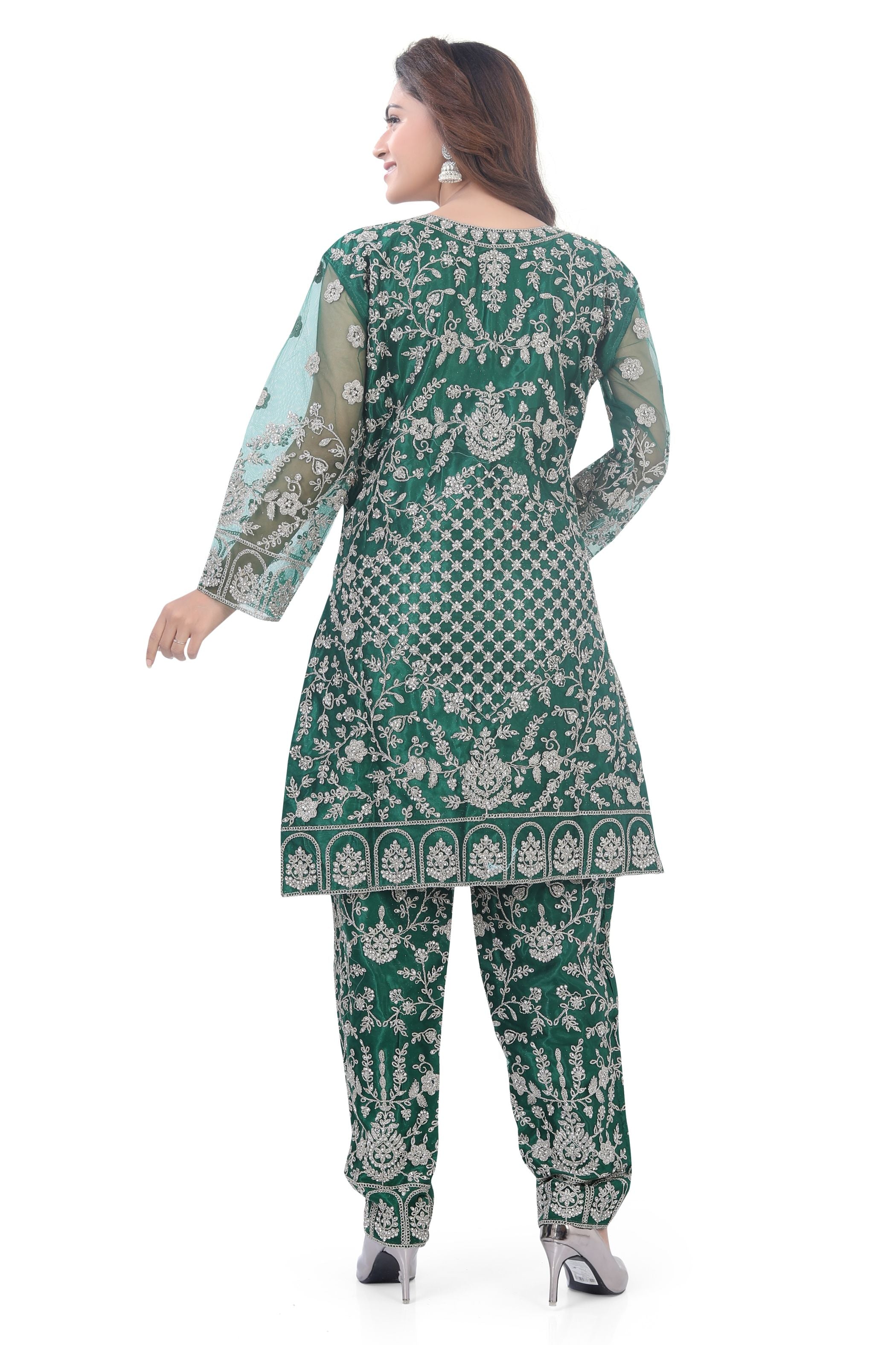 Green Short Anarkali with Pencil Pant-2