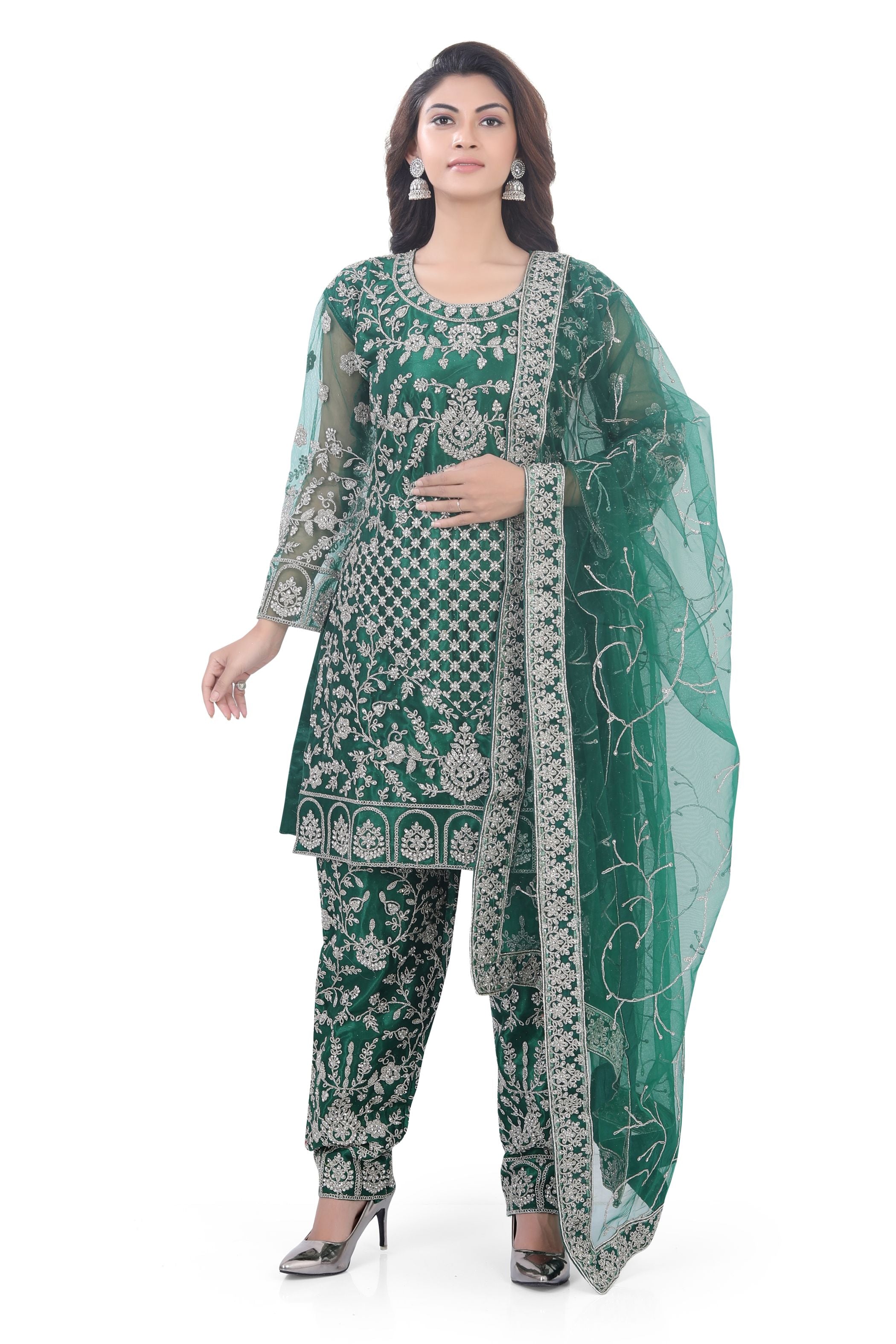 Green Short Anarkali with Pencil Pant-2 - Premium Festive Wear from Dulhan Exclusives - Just $535! Shop now at Dulhan Exclusives