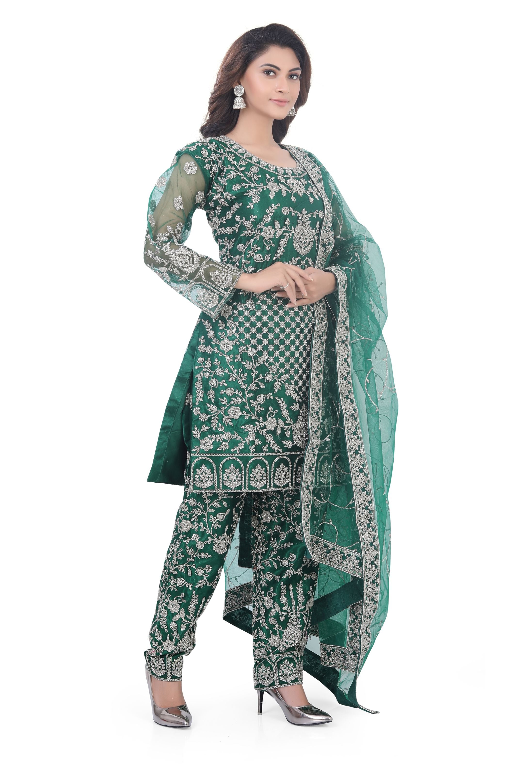 Green Short Anarkali with Pencil Pant-2