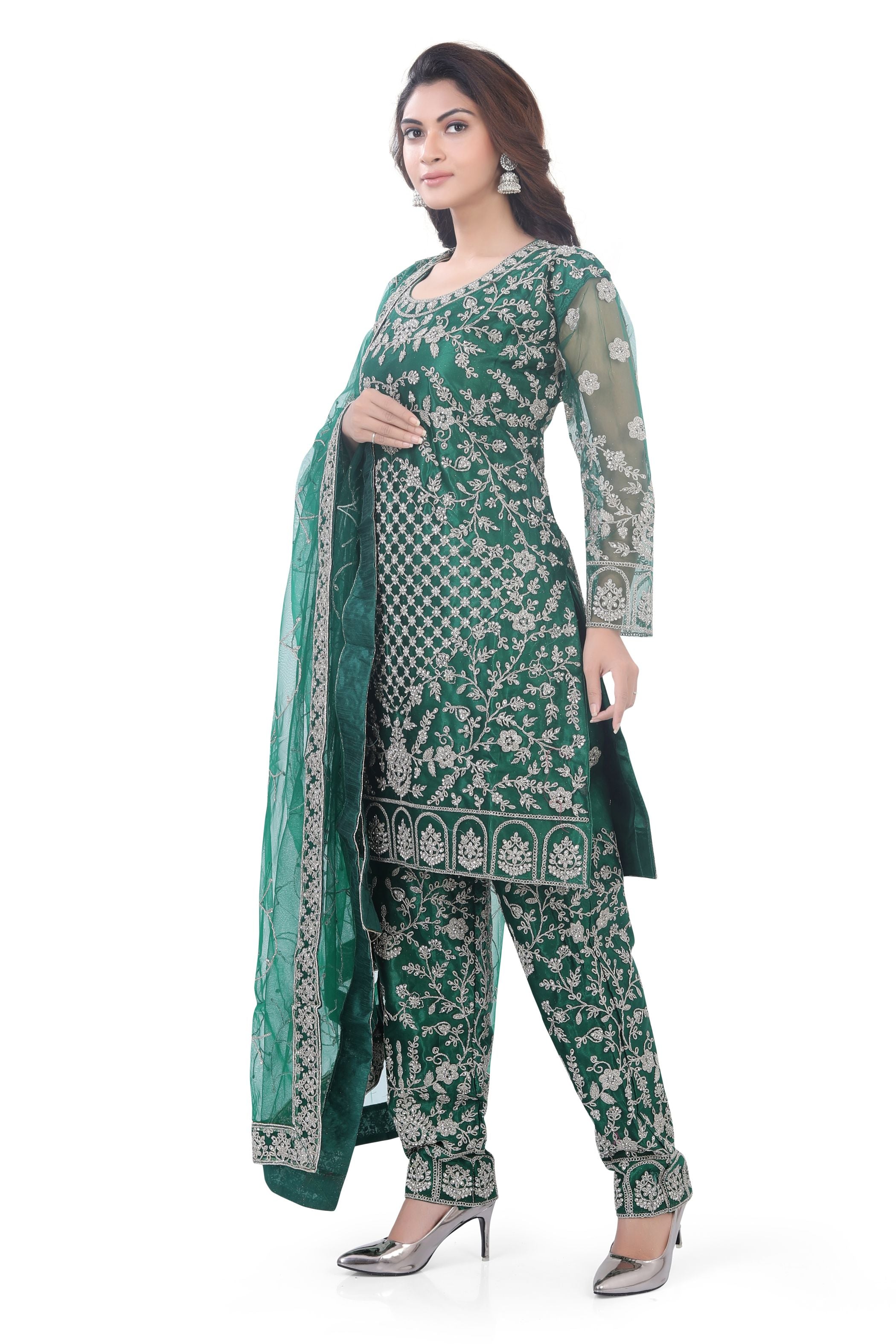 Green Short Anarkali with Pencil Pant-2 - Premium Festive Wear from Dulhan Exclusives - Just $535! Shop now at Dulhan Exclusives