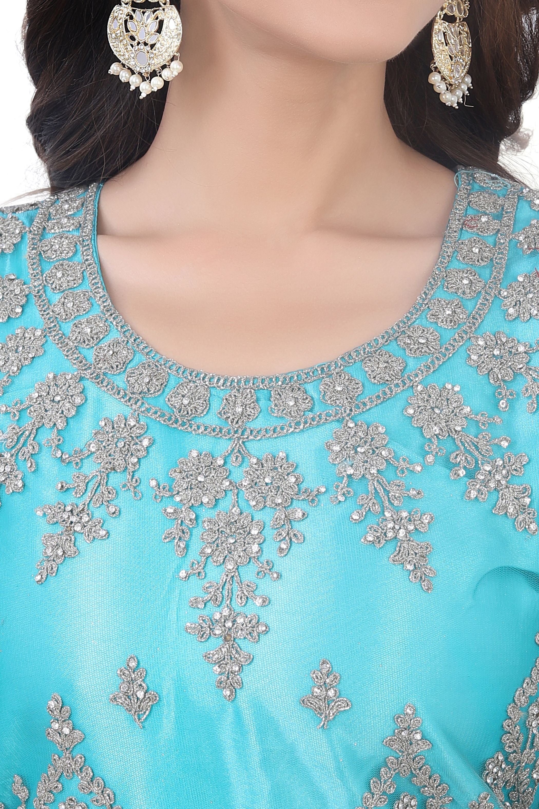 Light Blue Short Anarkali with Pencil Pant-1