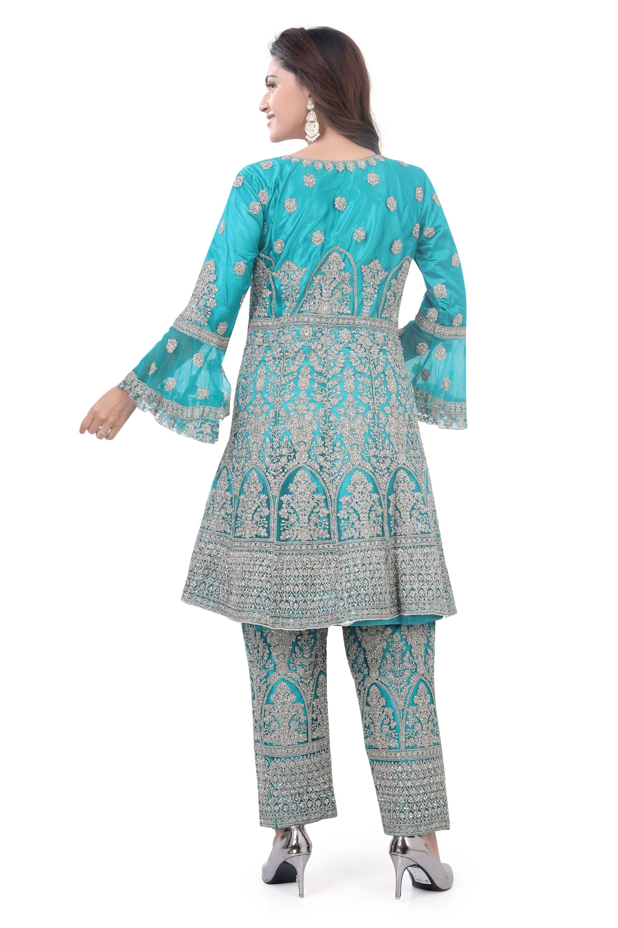 LIght Blue Short Anarkali with Pencil Pant-2