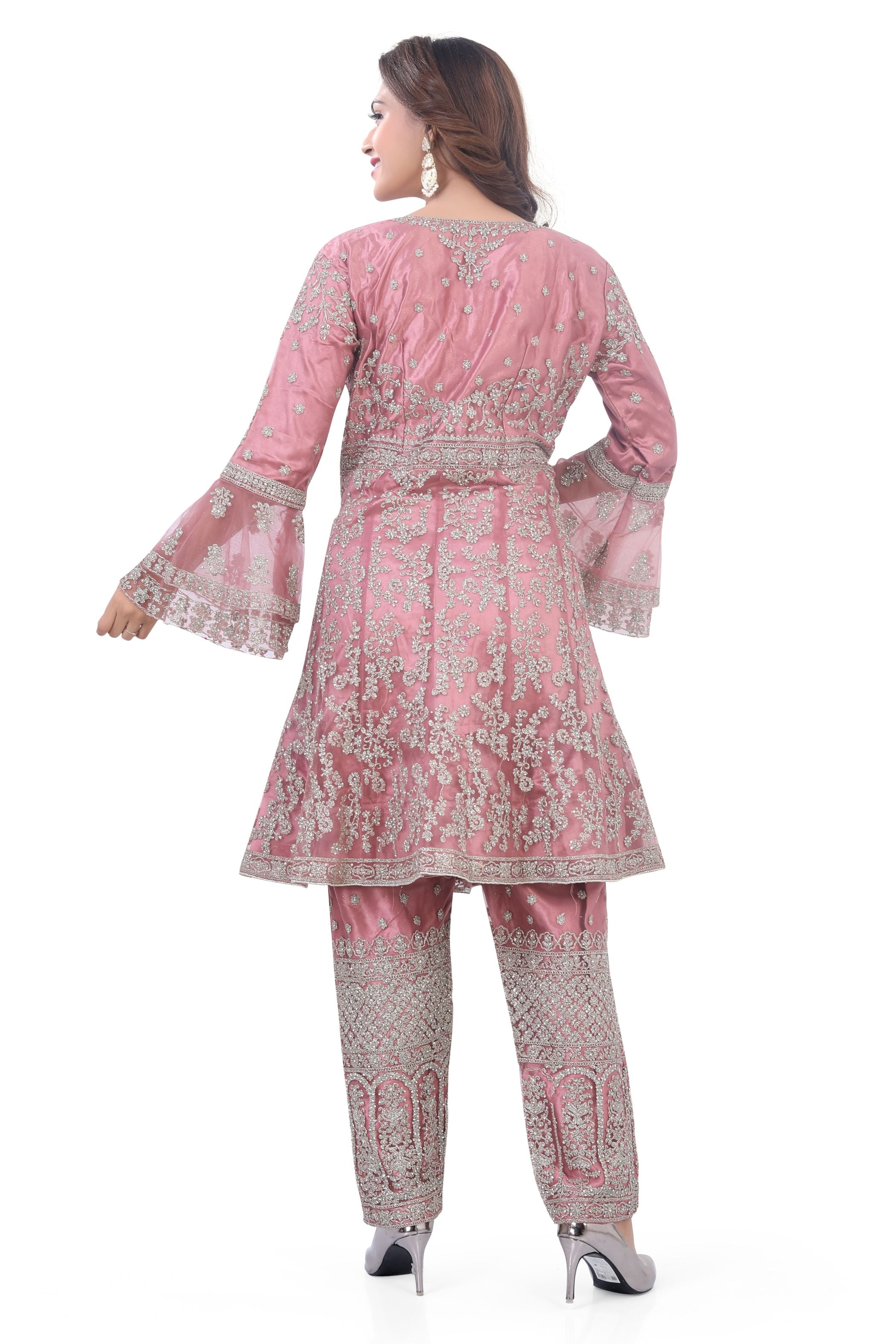 Peach Short Anarkali with Pencil Pant-1