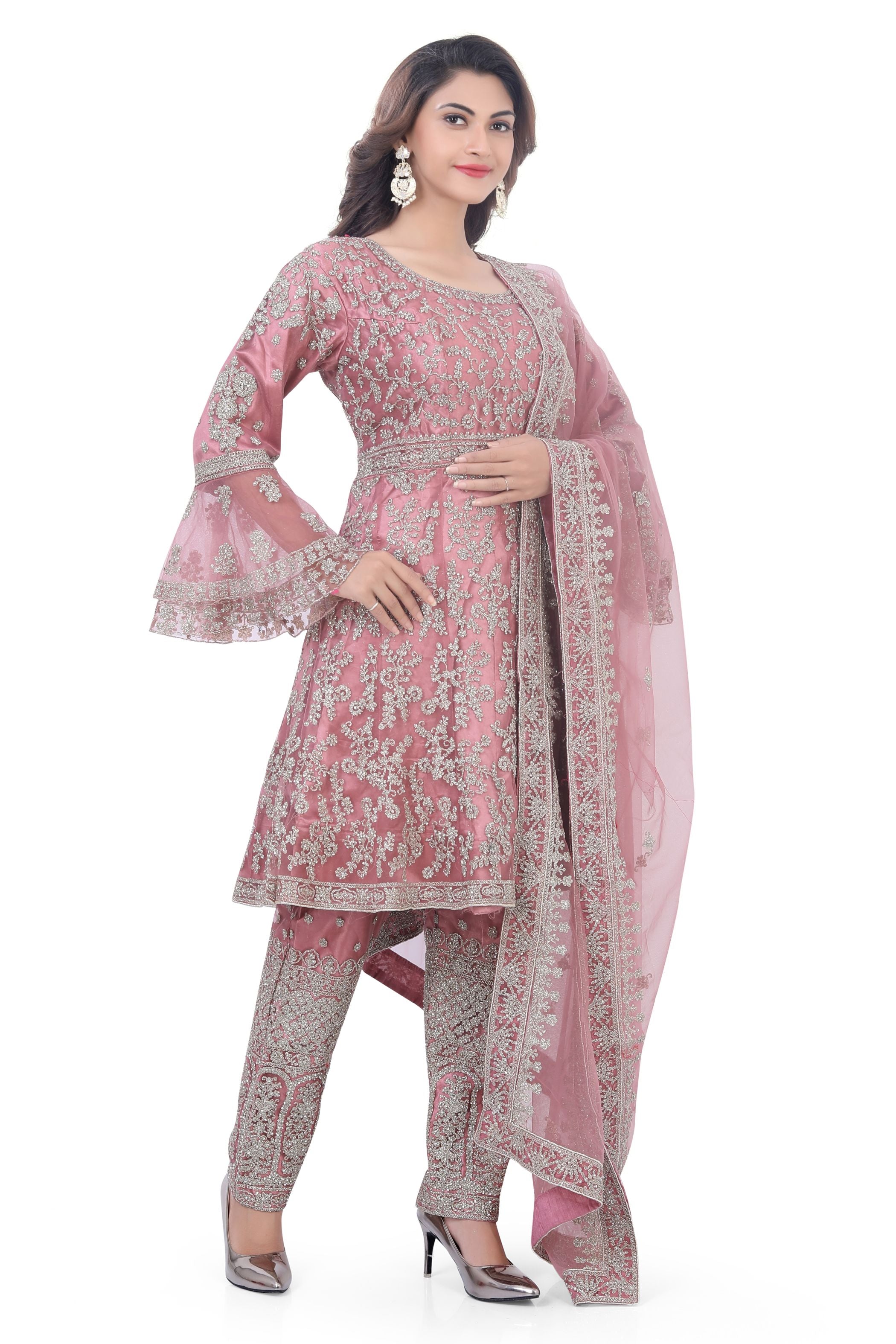 Peach Short Anarkali with Pencil Pant-1