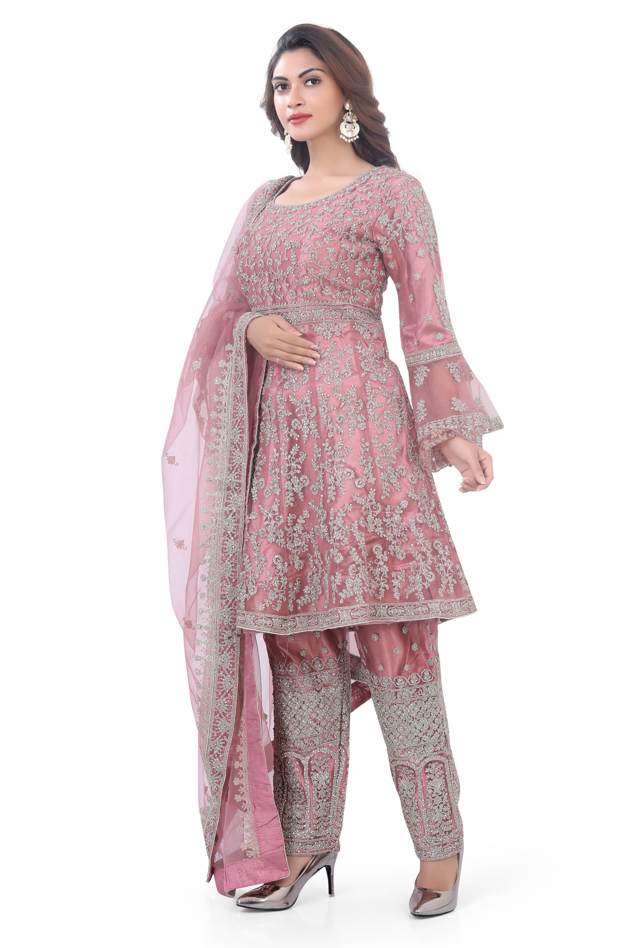 Peach Short Anarkali with Pencil Pant-1