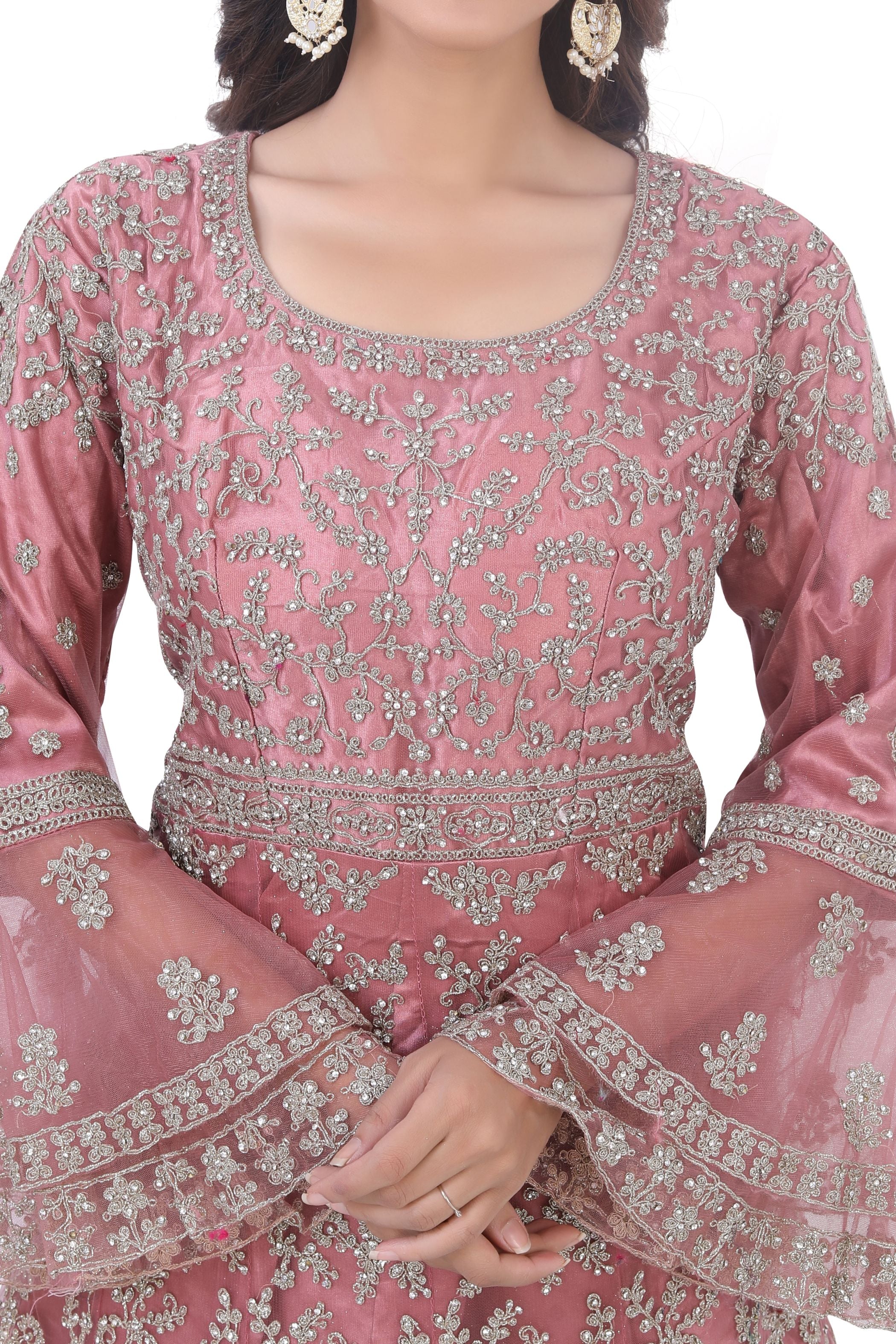 Peach Short Anarkali with Pencil Pant-1