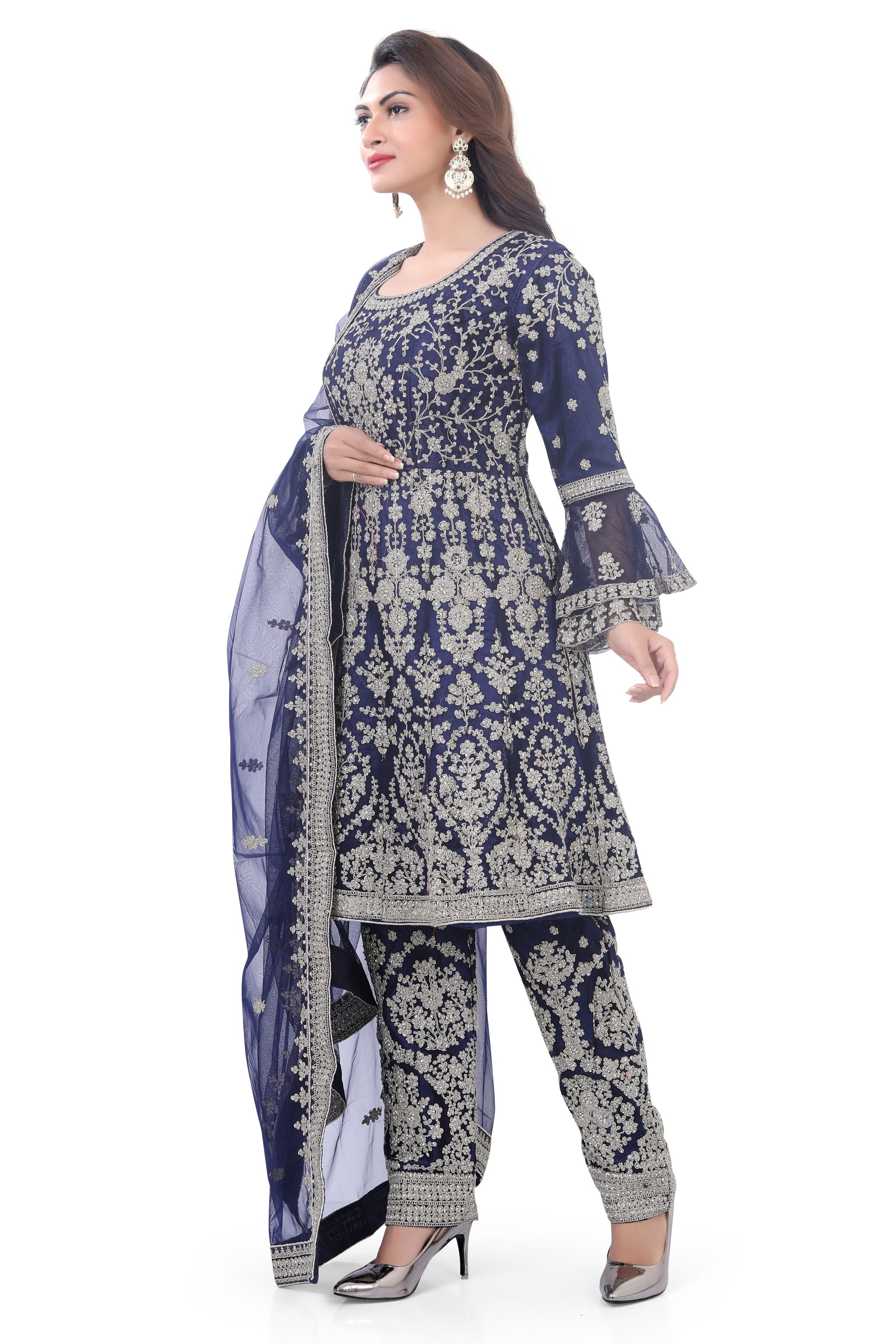 Indigo Short Anarkali with Pencil Pant-2 - Premium Festive Wear from Dulhan Exclusives - Just $535! Shop now at Dulhan Exclusives