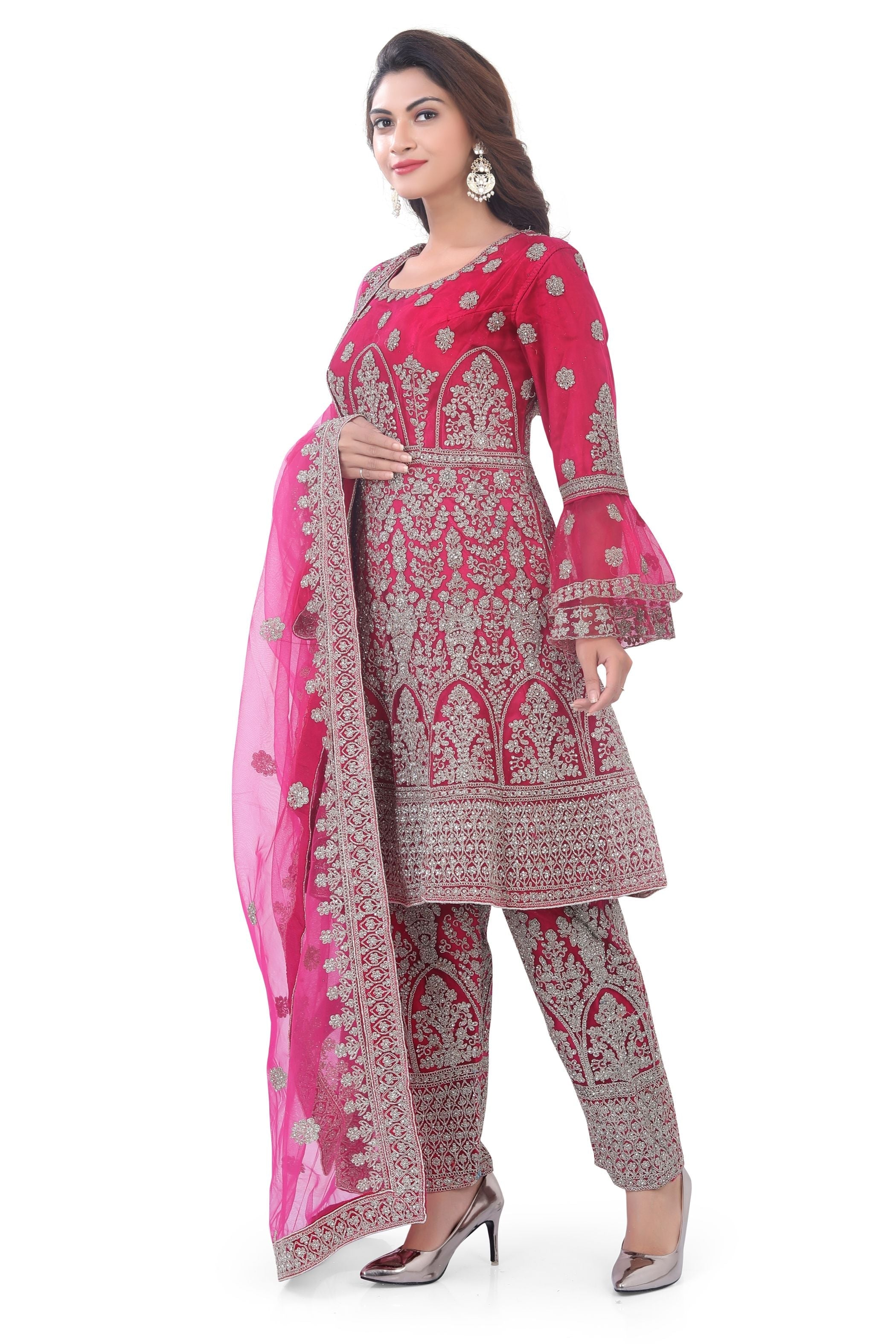 Pink Short Anarkali with Pencil Pant-1