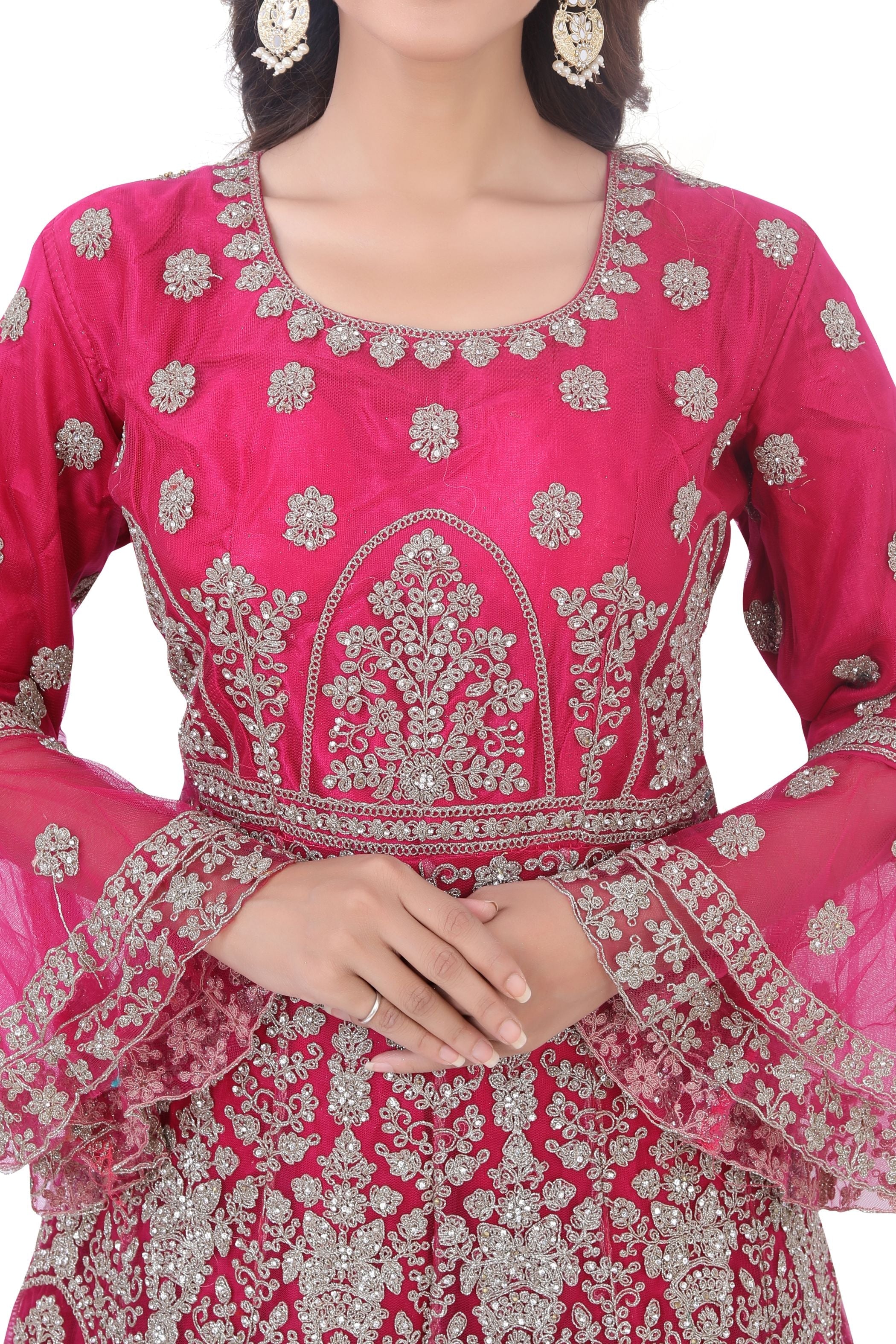 Heavy Embroidered Short Anarkali with Pencil Pant  in Hot Pink Colour D.No.2