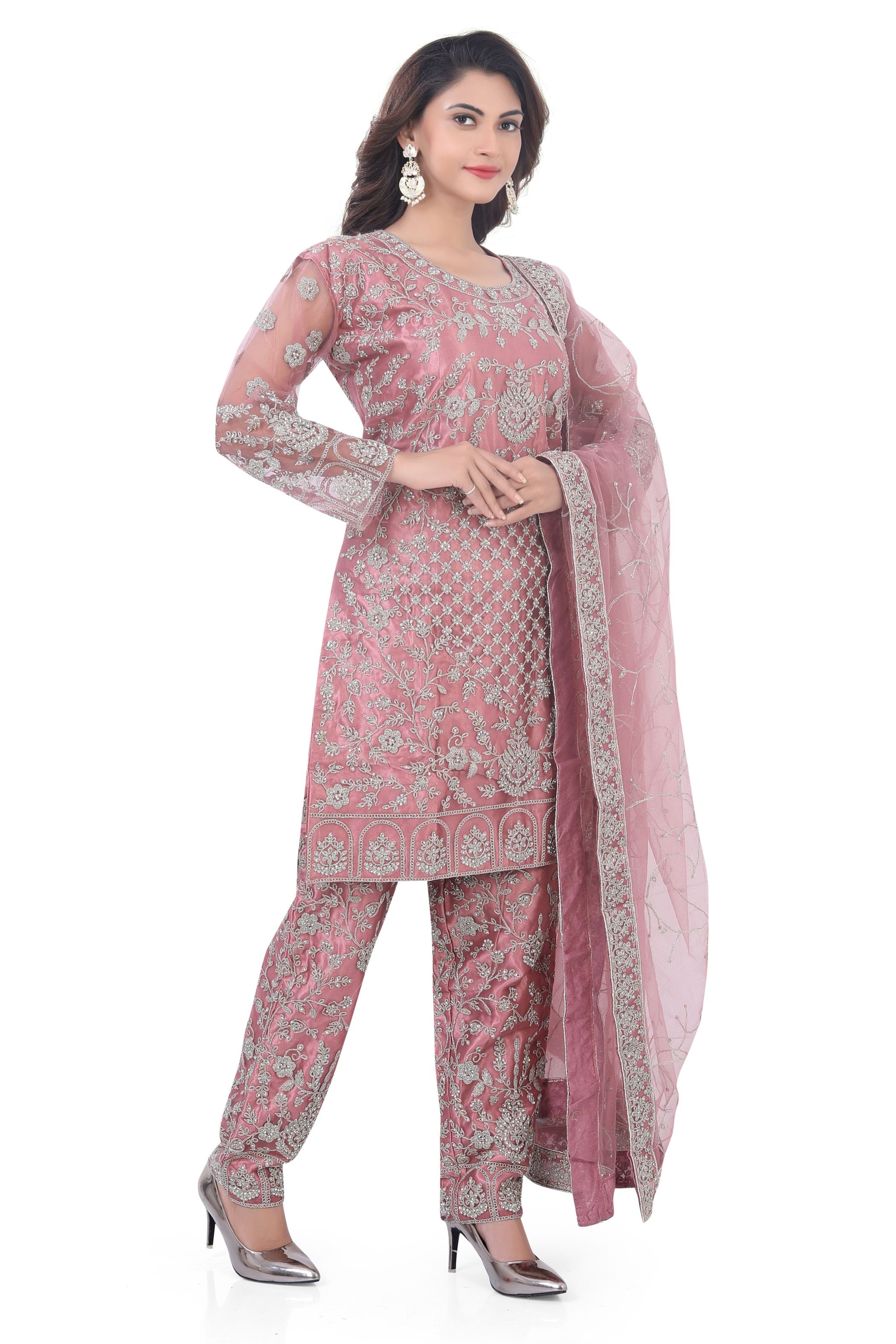 Peach Short Anarkali with Pencil Pant-2