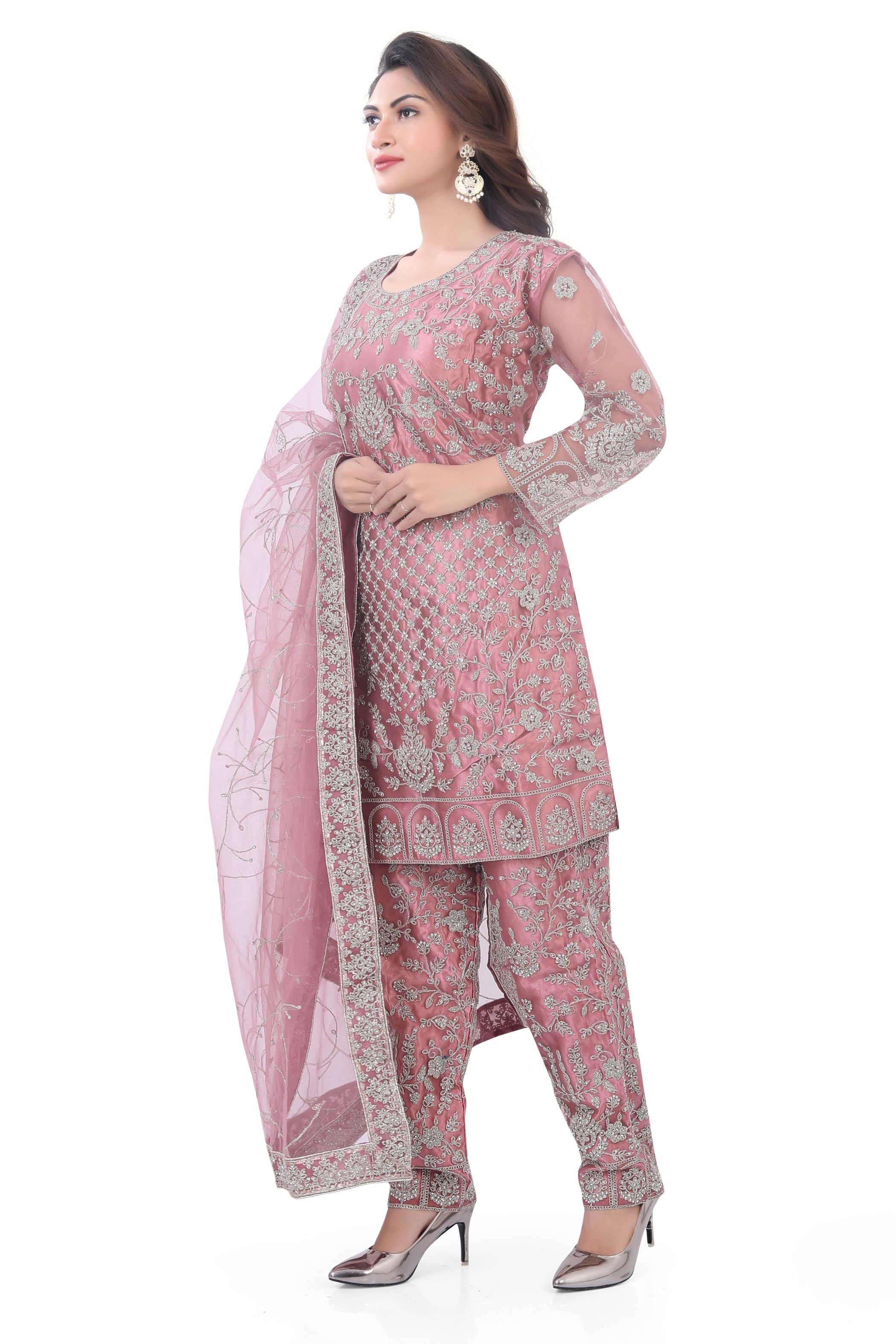 Peach Short Anarkali with Pencil Pant-2 - Premium Festive Wear from Dulhan Exclusives - Just $535! Shop now at Dulhan Exclusives