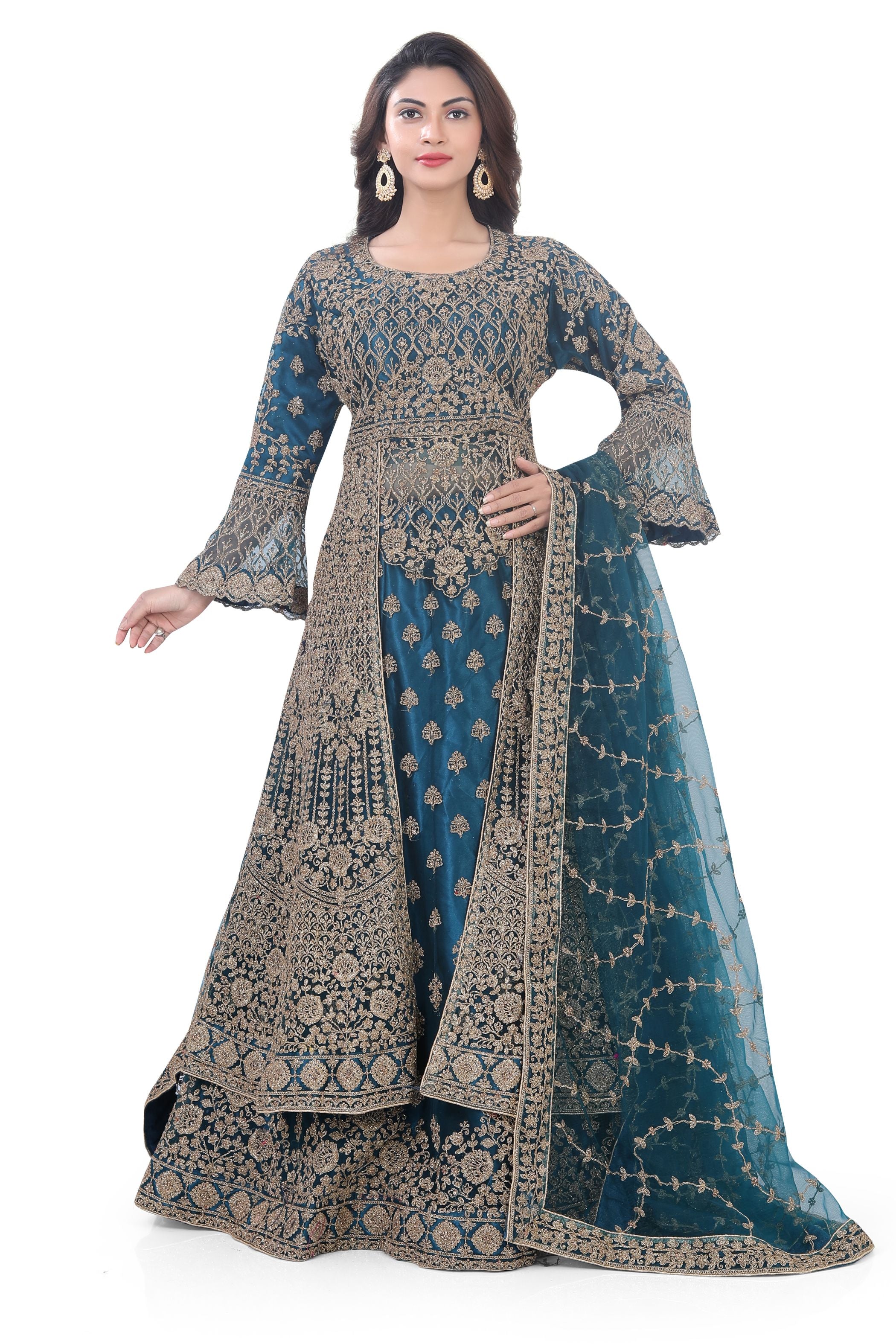 Peacock Blue Indo Western Dress - Premium Festive Wear from Dulhan Exclusives - Just $985! Shop now at Dulhan Exclusives