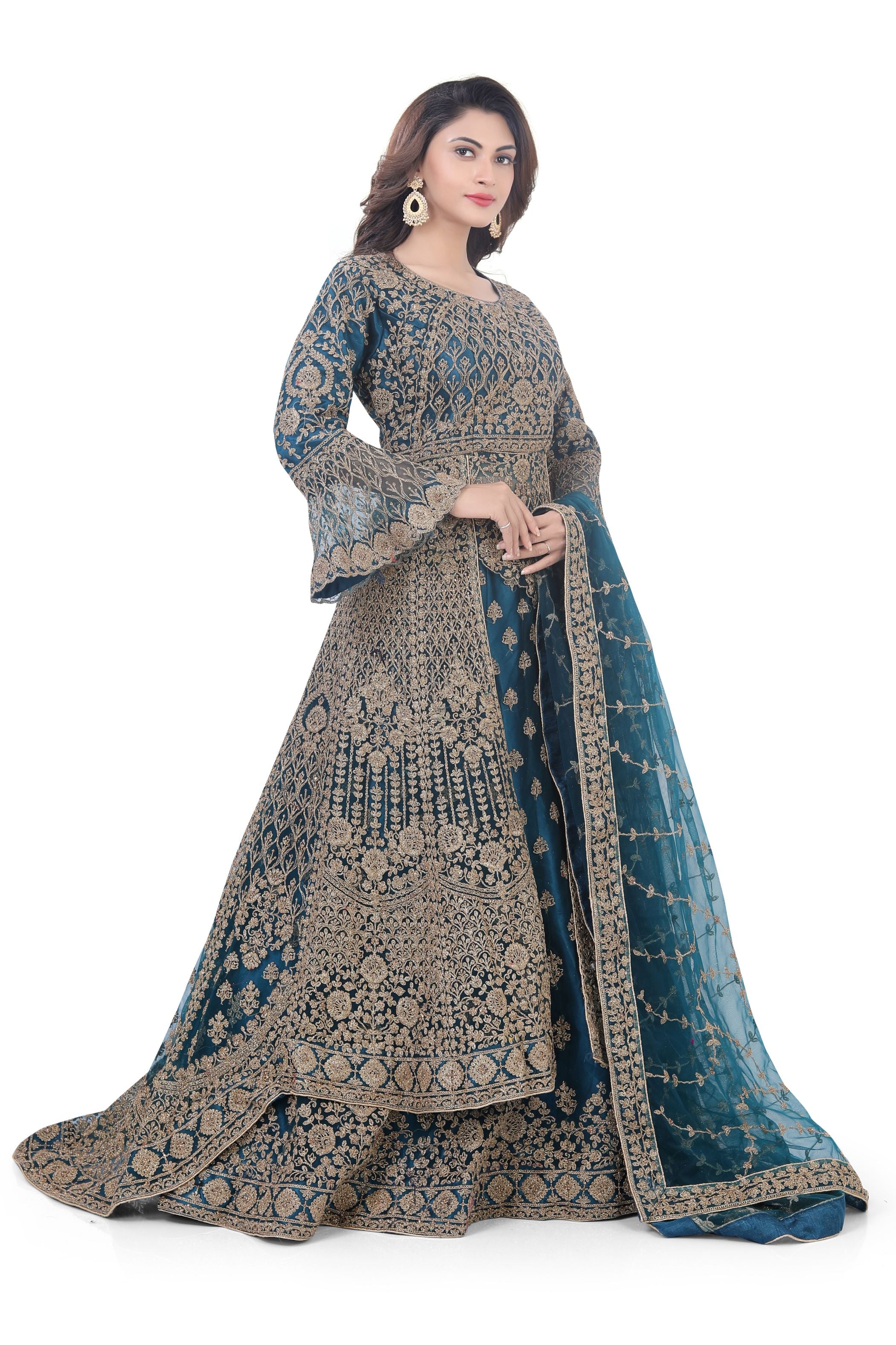 Peacock Blue Indo Western Dress