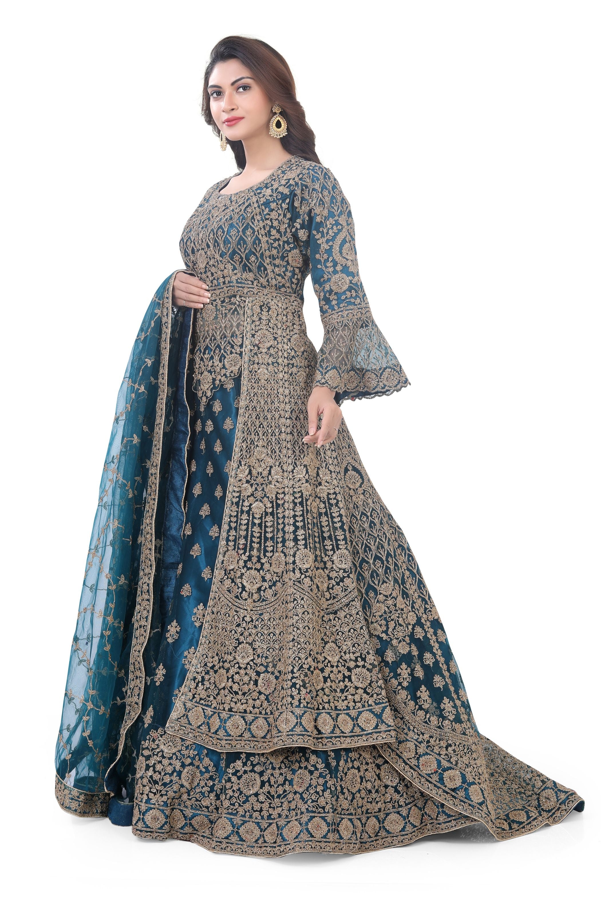 Peacock Blue Indo Western Dress