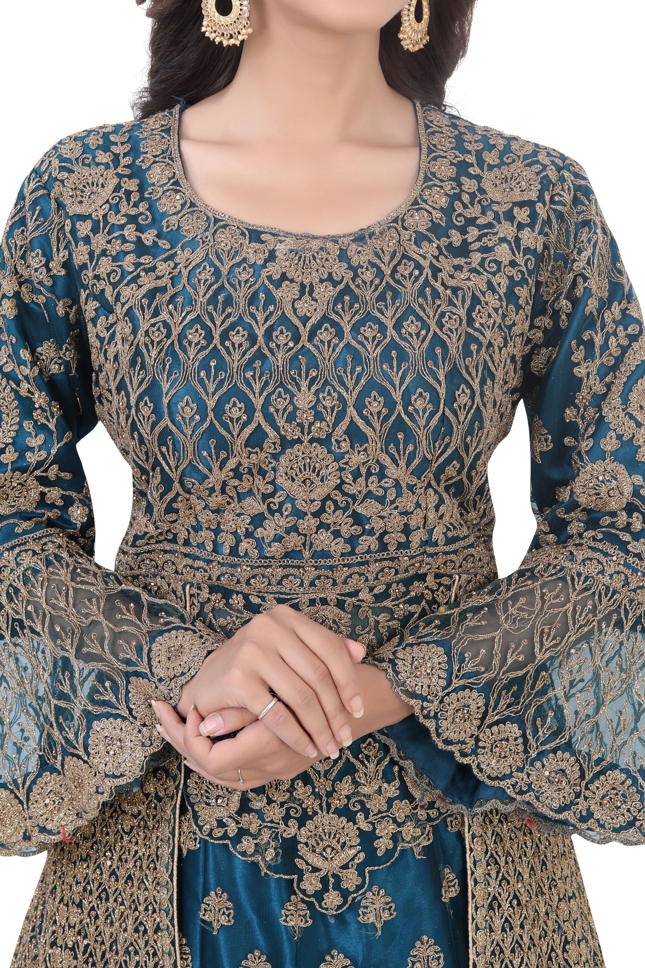 Peacock Blue Indo Western Dress