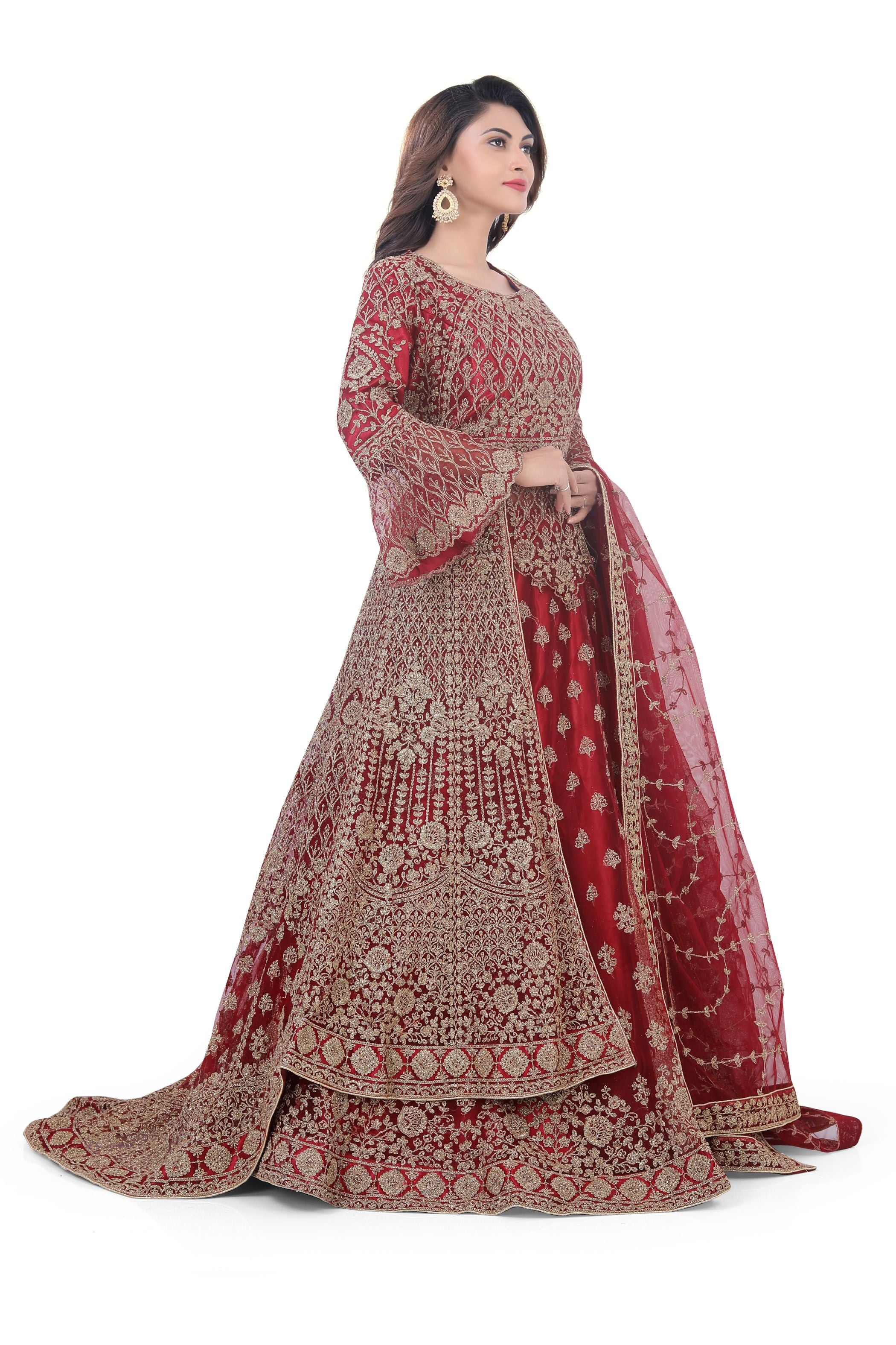 red indowestern dress indo western maxi dress Red Designer Indo-Western Set with Thread Embroidery