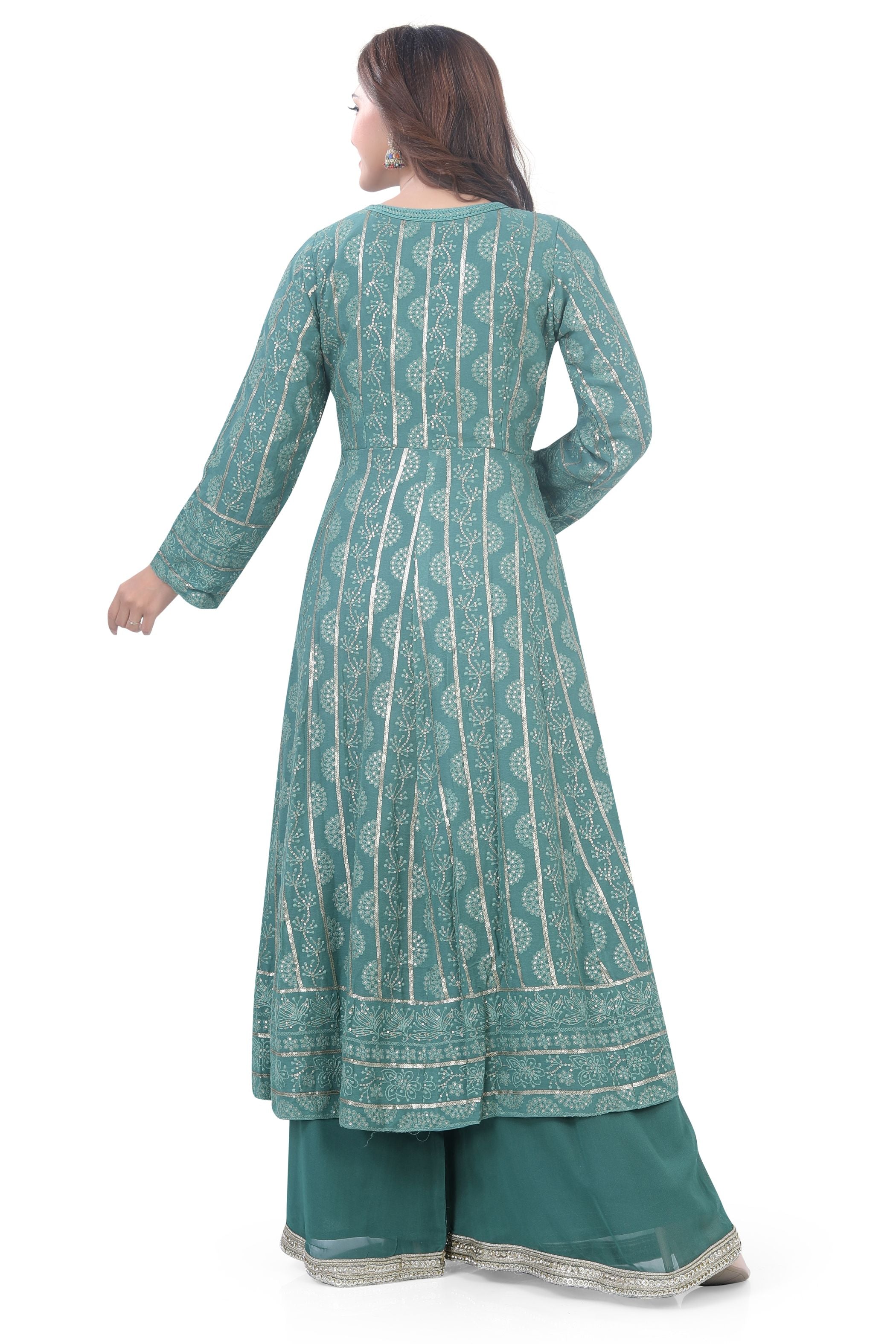 Dusty Green Chikankari Indo Western Dress