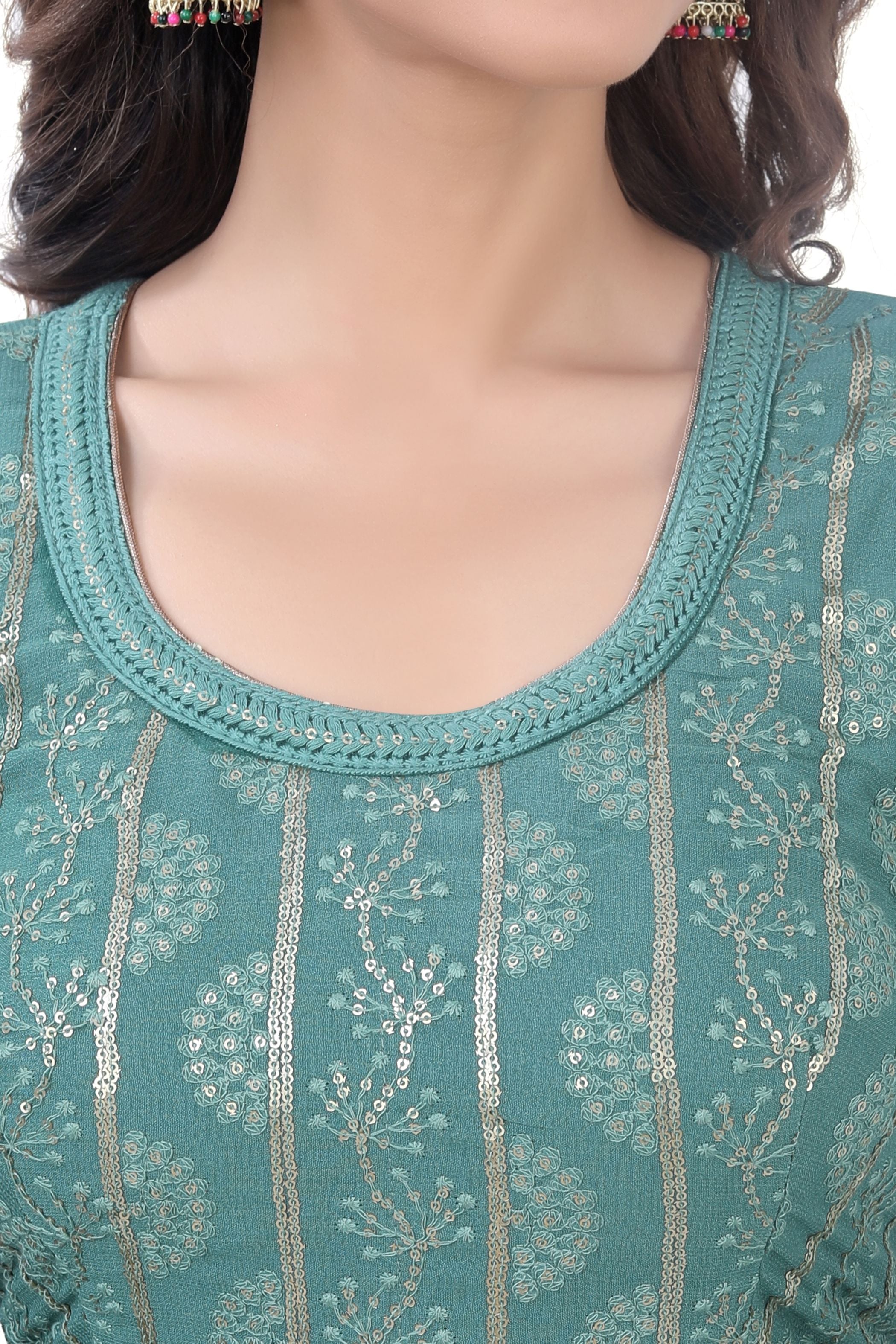 Dusty Green Chikankari Indo Western Dress