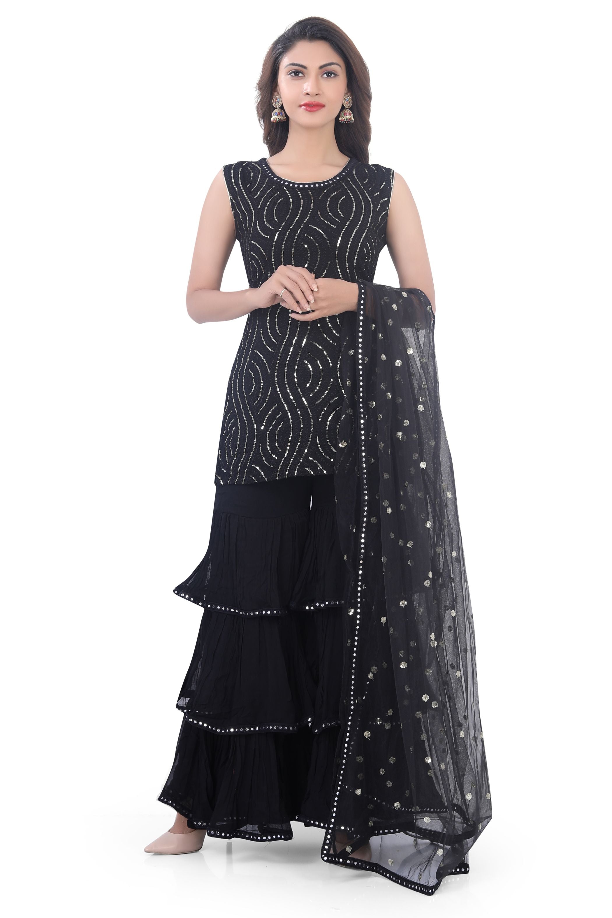 Black Georgette Gharara Suit